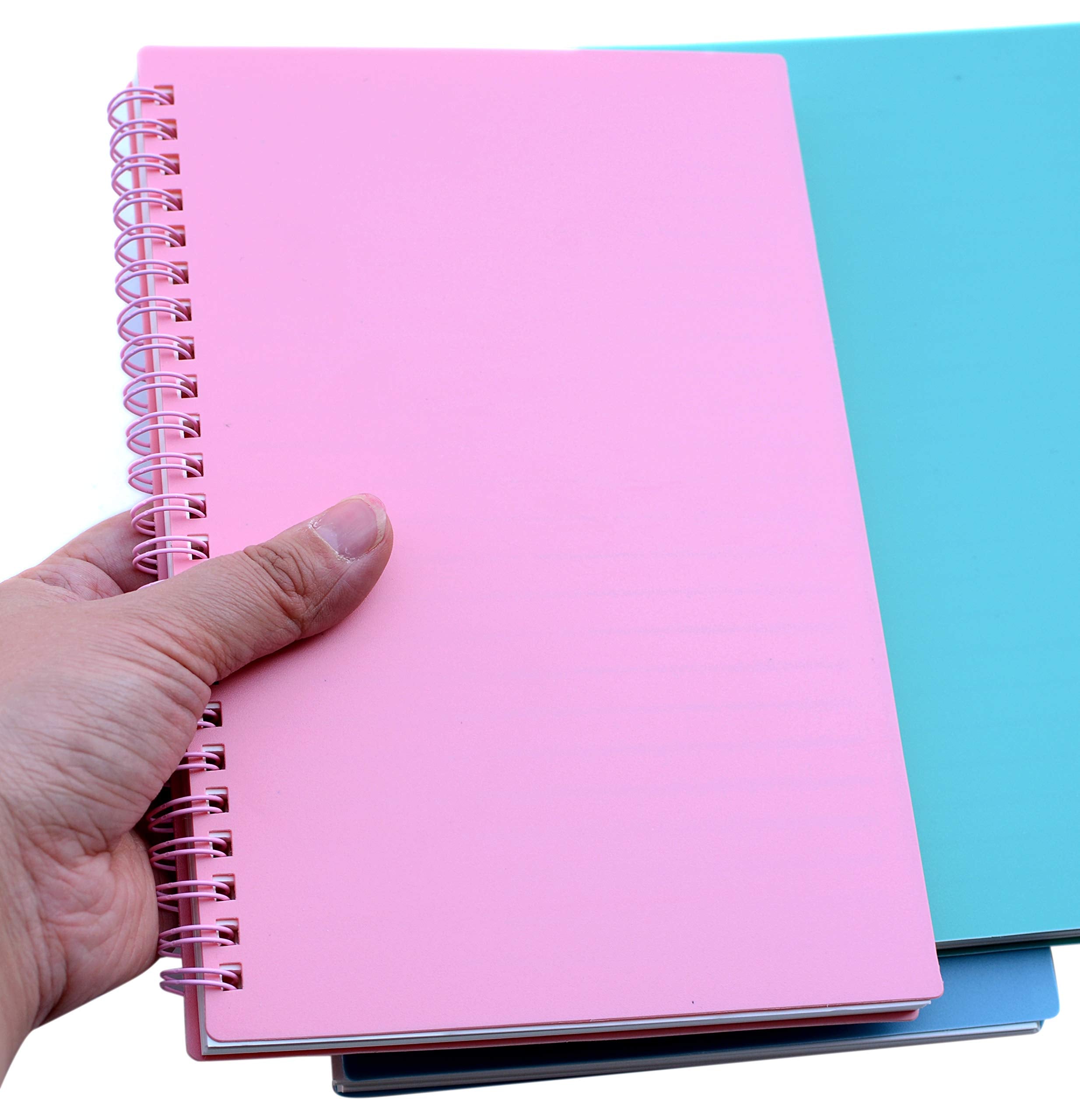 Yansanido Spiral Notebook, 3 Pcs A5 Thick Plastic Hardcover 8mm Ruled 3 Color 80 Sheets -160 Pages Journals for Study and Notes (Light Pink,Light Green,Light Blue, A5 5.7" x 8.3"-Ruled)