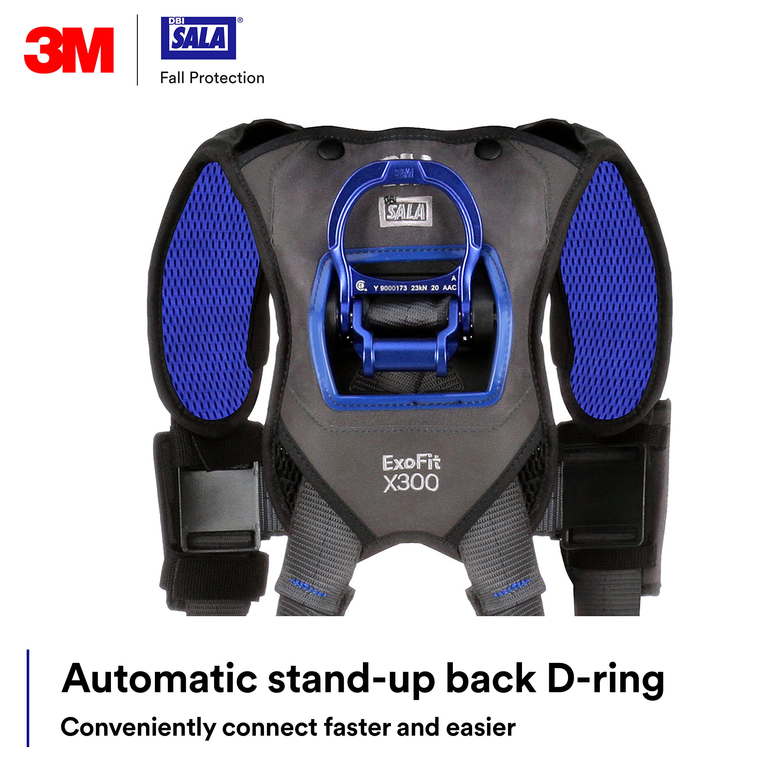 3M DBI-SALA ExoFit X300 Comfort Vest Safety Harness Fall Protection, General Industry, OSHA, ANSI, Tongue Buckle Leg Strap, Back D-Ring, Auto-Locking Quick-Connect Chest Buckle, 1140128, Medium