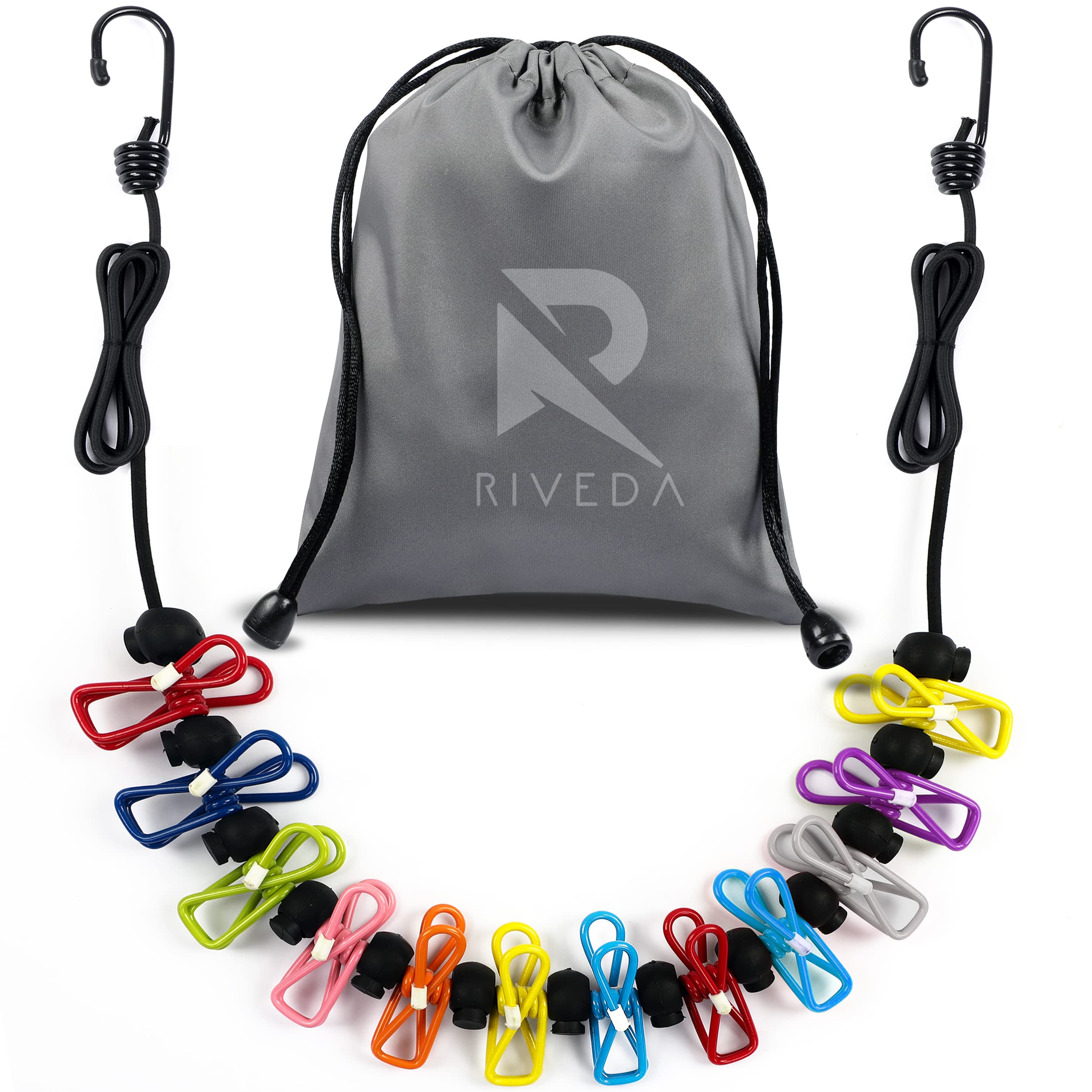 Portable Travel Clothesline with 12 Colorful Clips & Bag, Elastic RV & Camping Clothes Line for Indoor Laundry Drying Line & Outdoor Camping Accessories (Elastic)