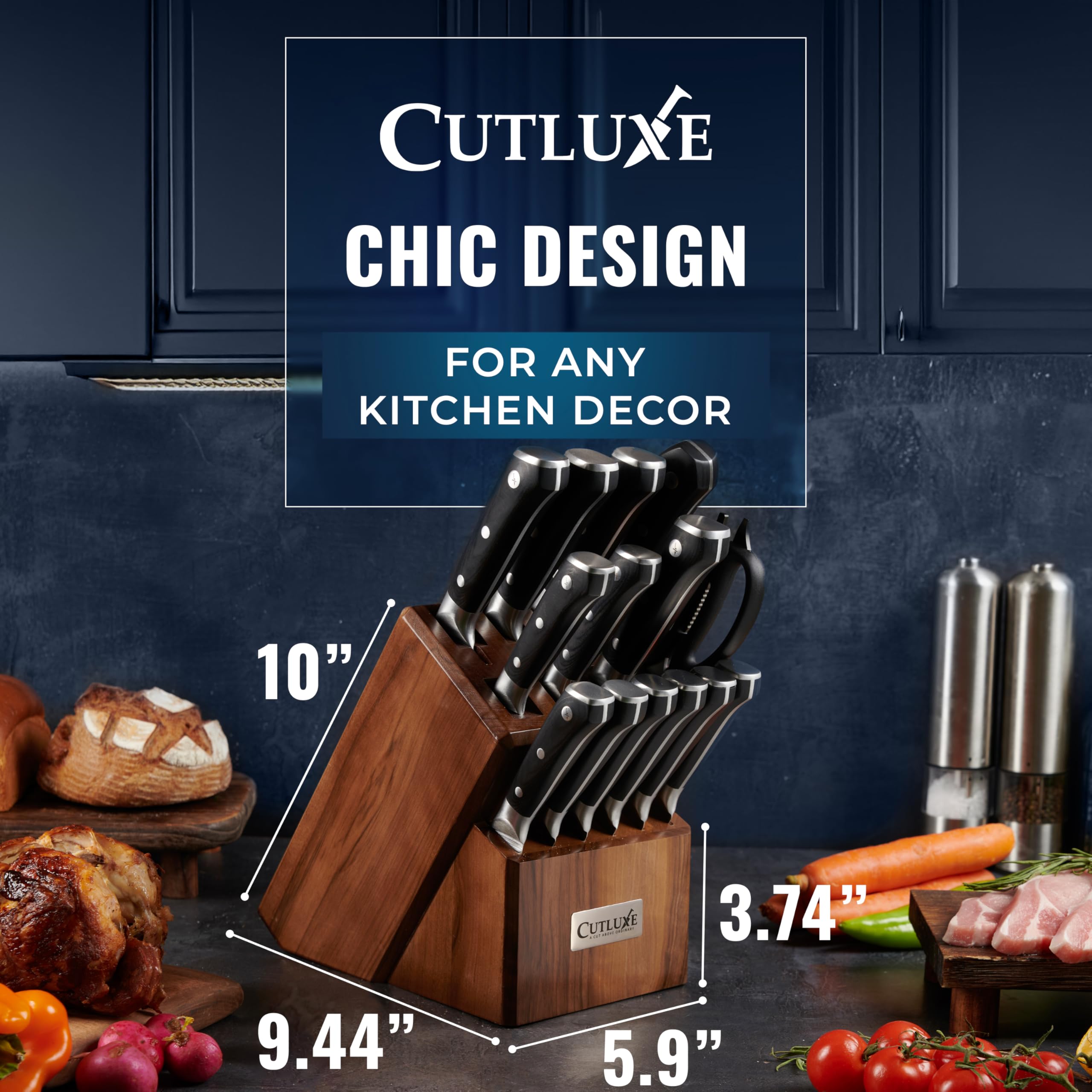 Cutluxe 15-Piece Knife Block Set – Kitchen Knife Set, Professional Chef Knife Set with Block, Ultra Sharp High Carbon German Stainless Steel, Full Tang, Walnut Wood Block – Artisan Series