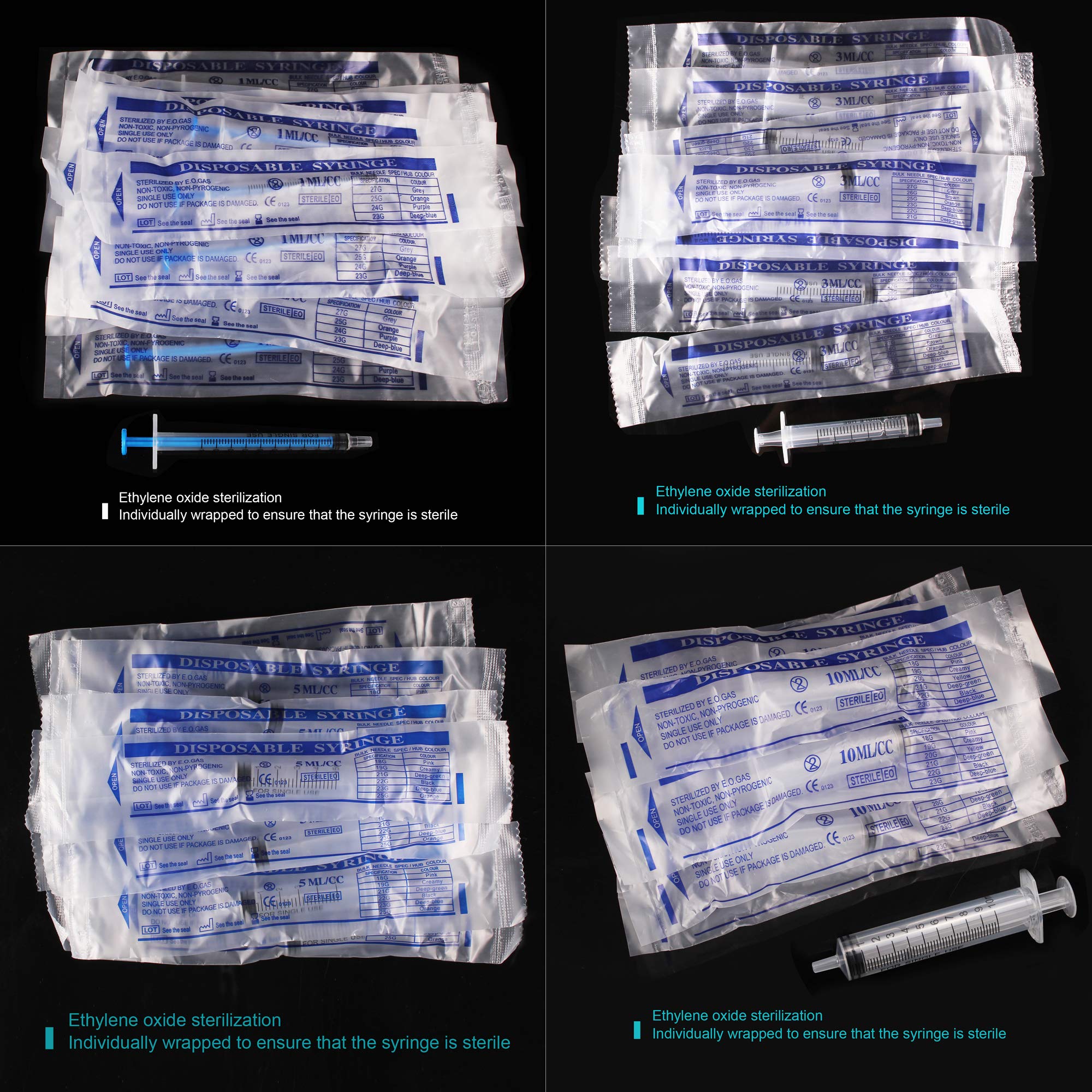 20Pack 1ml / 3ml / 5ml / 10ml Syringe Without Needle - Small Plastic Syringes Sterile Packed with Cap for Lab Medicine Student Measuring Liquid and Pet Dog Cat Baby Feeding Oral Colostrum