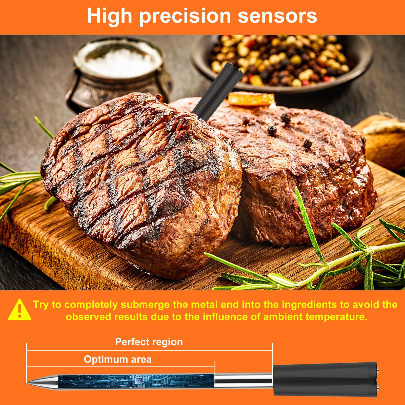 Plus Wireless Bluetooth Meat Thermometer with Probe for Cooking/Grilling - 500Ft Digital Waterproof Oven Food Thermometer for Air Fryer, BBQ, Rotisserie, Smart App Compatible with iOS & Android