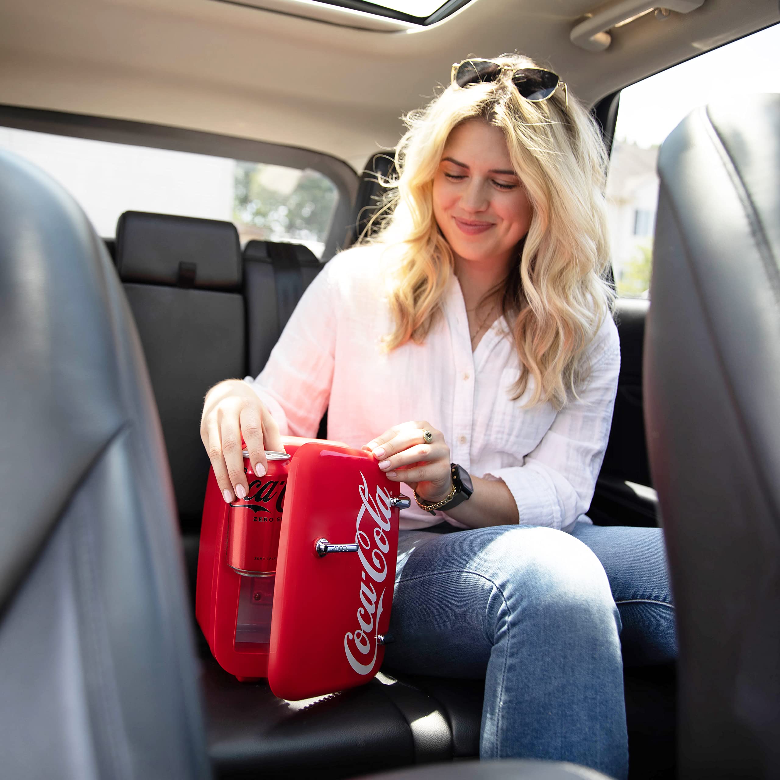 Cooluli Retro Coca-Cola Mini Fridge for Bedroom - Car, Office Desk & College Dorm Room - 4L/6 Can 12V Portable Cooler & Warmer for Food, Drinks & Skincare - AC/DC and Exclusive USB Option (Coke, Red)