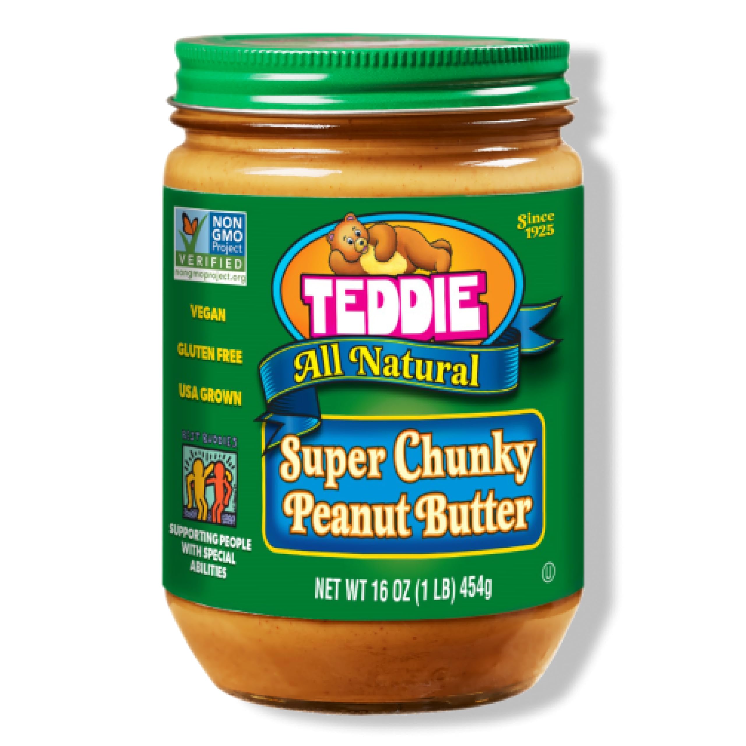 Teddie All Natural Peanut Butter, Super Chunky, Gluten Free & Vegan, 16 Ounce (Super Chunky, Pack of 1)