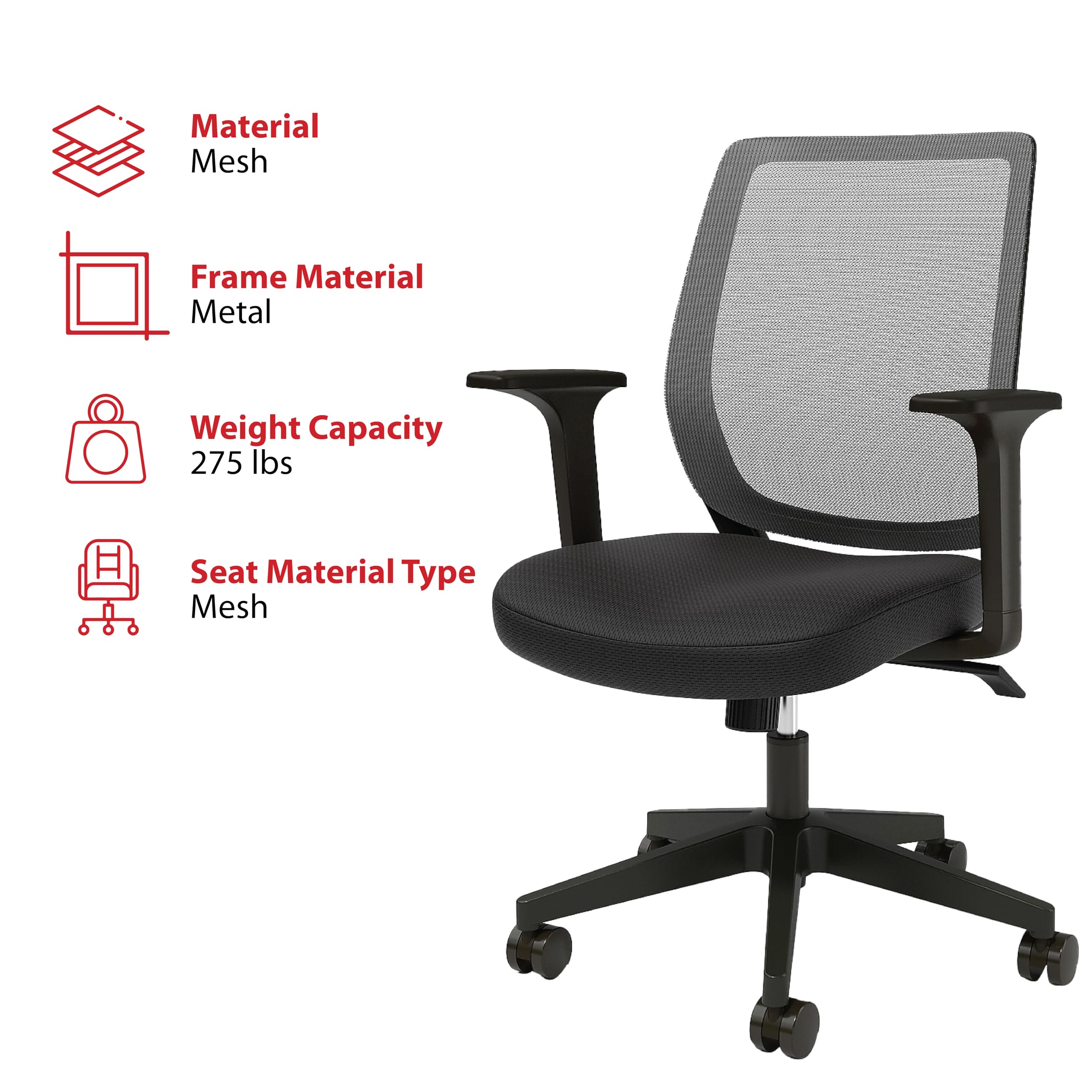 Union & Scale Staples Mesh Back Swivel Office Chair, Ergonomic Fabric Seat, Adjustable Height, Tilt Tension and Tilt Lock, Perfect as an Office or Gaming Chair