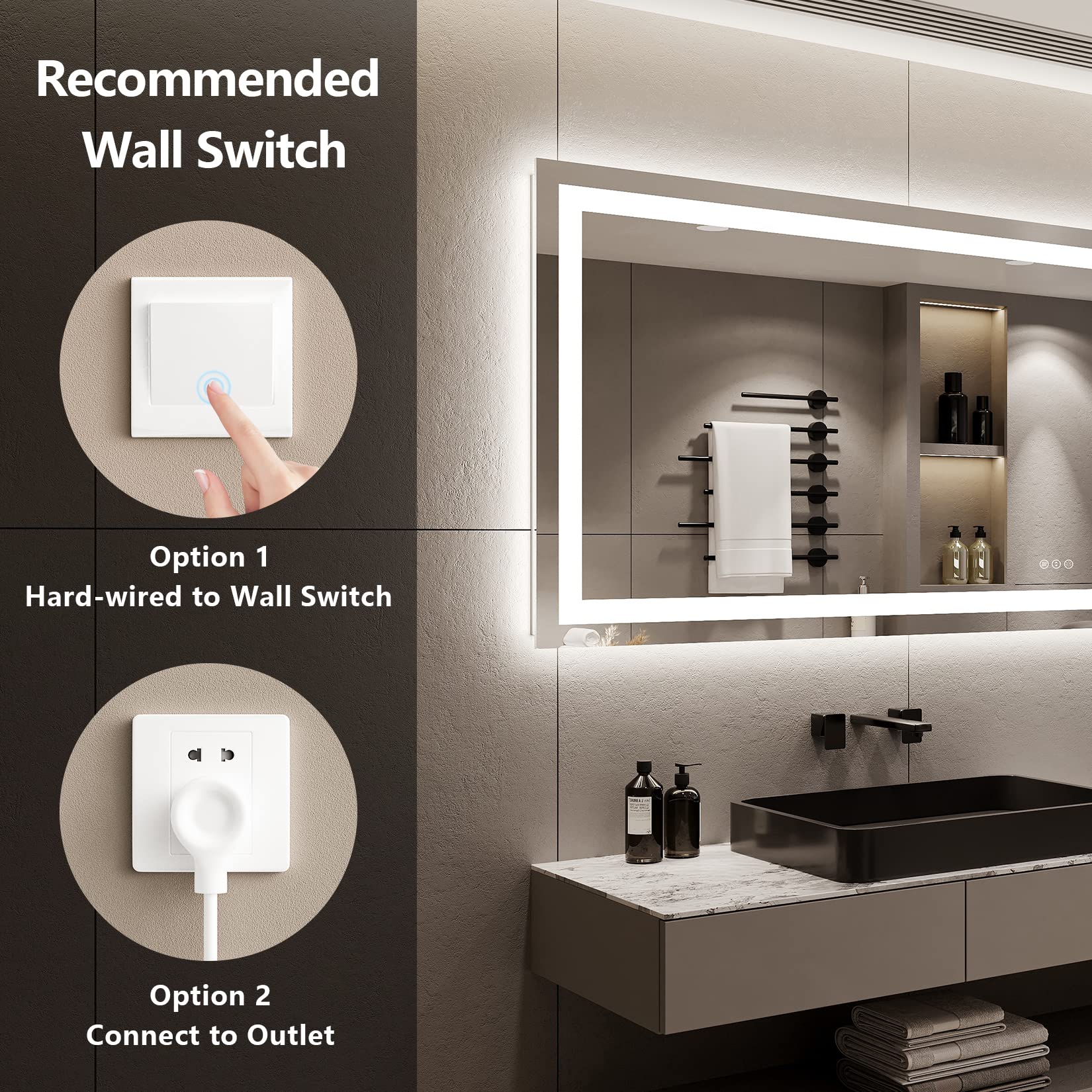 YEELAIT 96x36 Inch LED Bathroom Mirror with Lights Front and Backlit Lighted Vanity Mirror for Bathroom Wall with 3 Colors Dimmable Anti-Fog Memory Shatter-Proof IP54 Waterproof Horizontal/Vertical