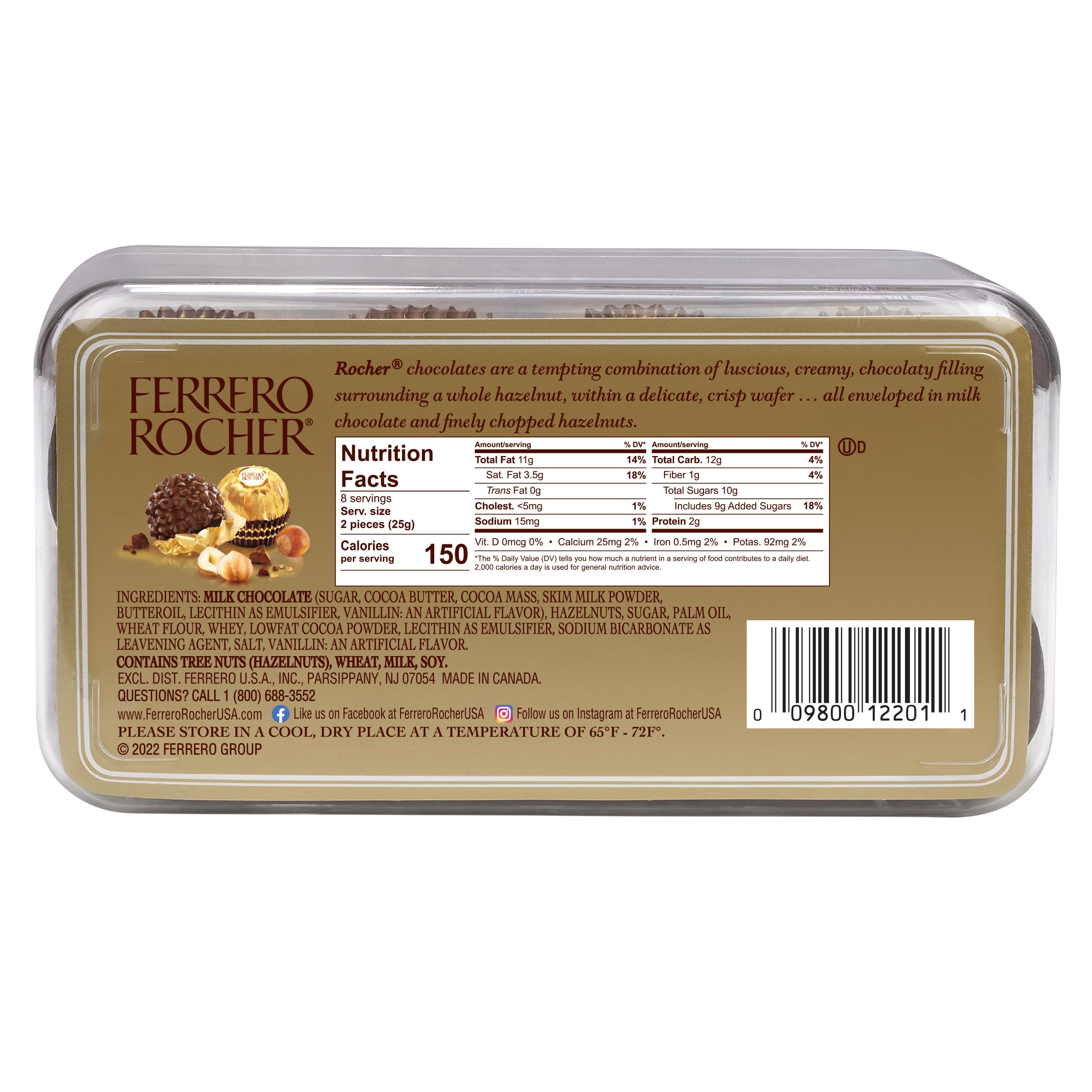 Ferrero Rocher, 16 Count, Gourmet Milk Chocolate Hazelnut, Chocolate Gift Box, Individually Wrapped, 7 oz