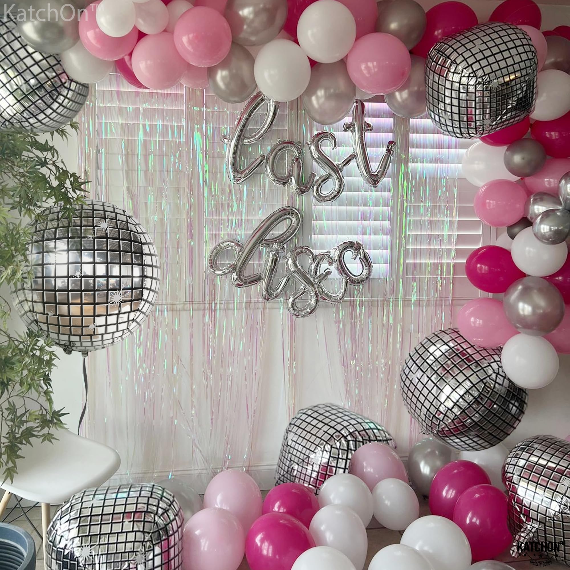 KatchOn, Silver Disco Ball Balloons - Huge 22 Inch, Pack of 6 | 4D Sphere Balloons for Disco Party Decorations | Anniversary, Bachelorette, Birthday, Retro Party Decorations | 70s Party Decoration