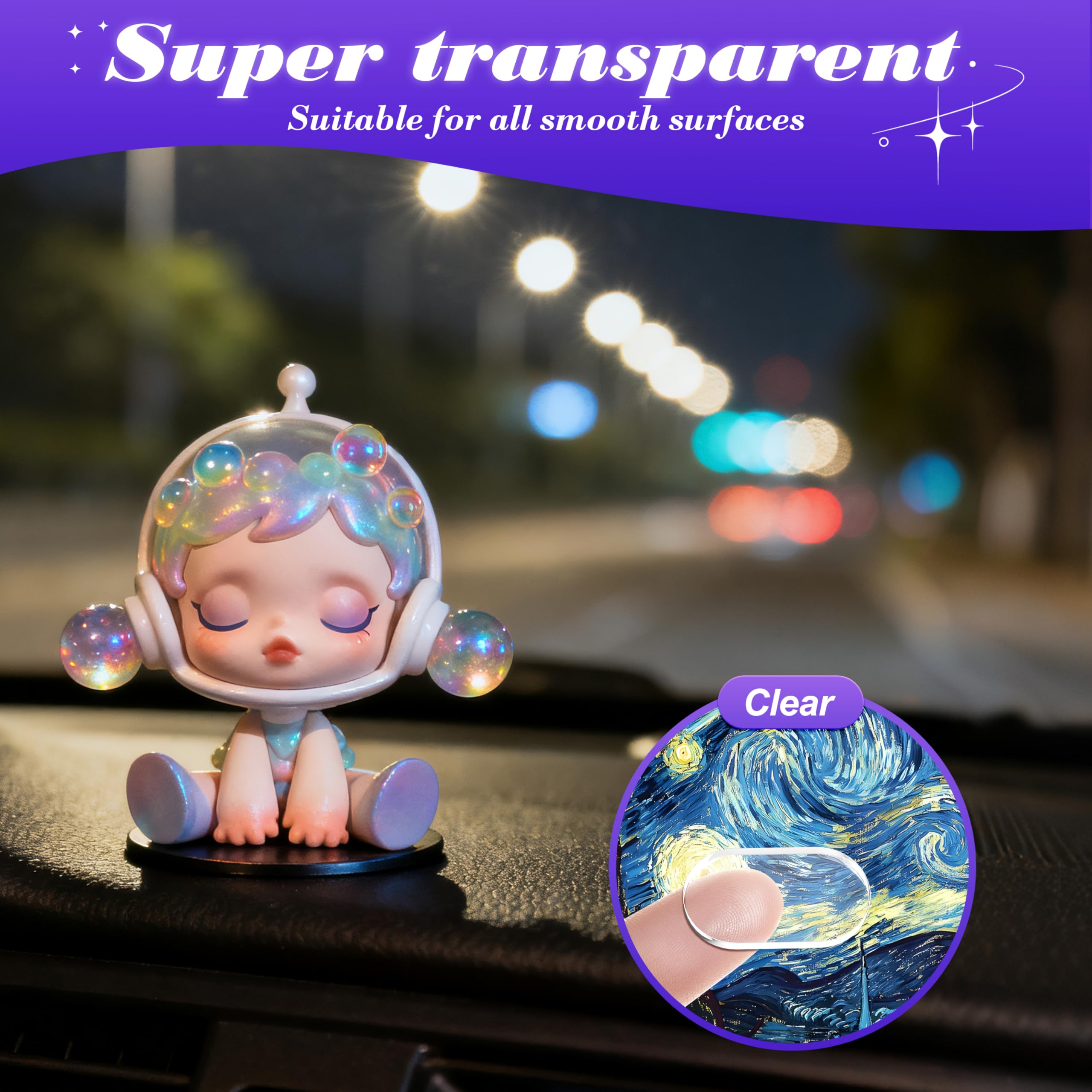 PHIXBEAR 252pcs Car Easy-Pull Sticky Putty Clear Double Sided Removable, No Residue Glue Adhesive Double Sided Tape for Car, Walls, Holiday Decor, Balloons, Posters, Crafts & Classroom Decor, 3 Sizes