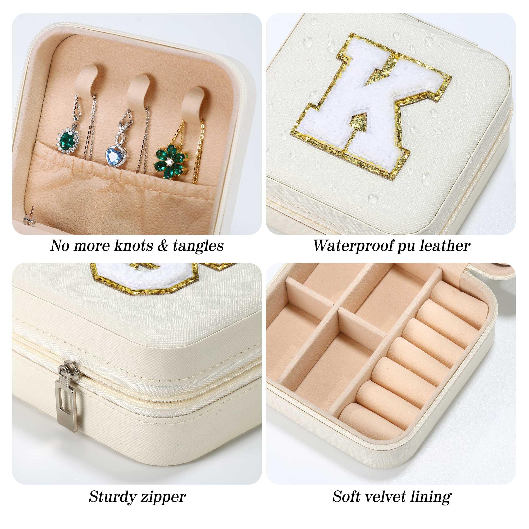 Parima Small Jewelry Box for Girls, Travel Initial Jewelry Box for Girls | Small Jewelry Organizer Box | Travel Jewelry Case Jewelry Box Organizer | Mini Travel Jewelry Box-Initial R-White