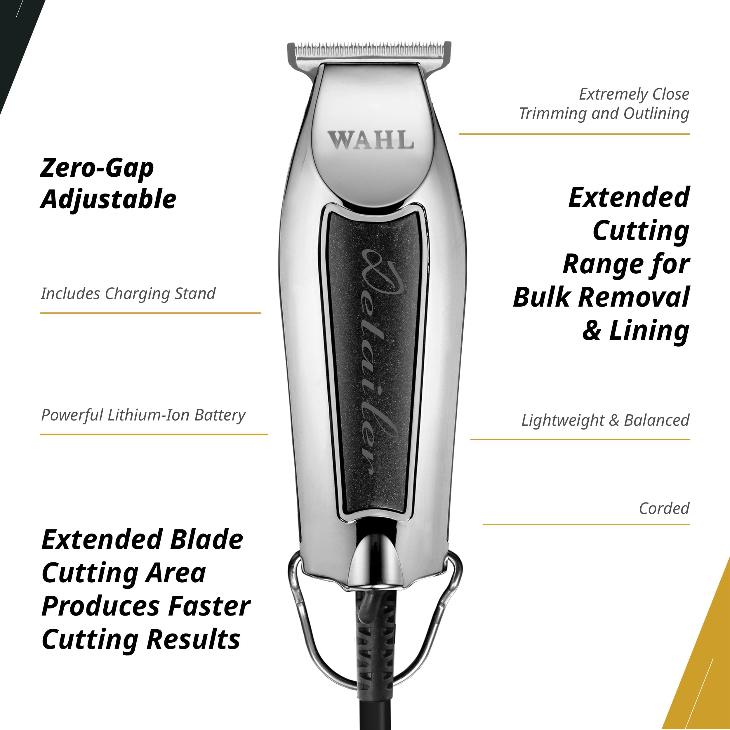 Wahl Professional Detailer Corded Trimmer Adjustable T Blade Black Rotary Motor Complete Kit