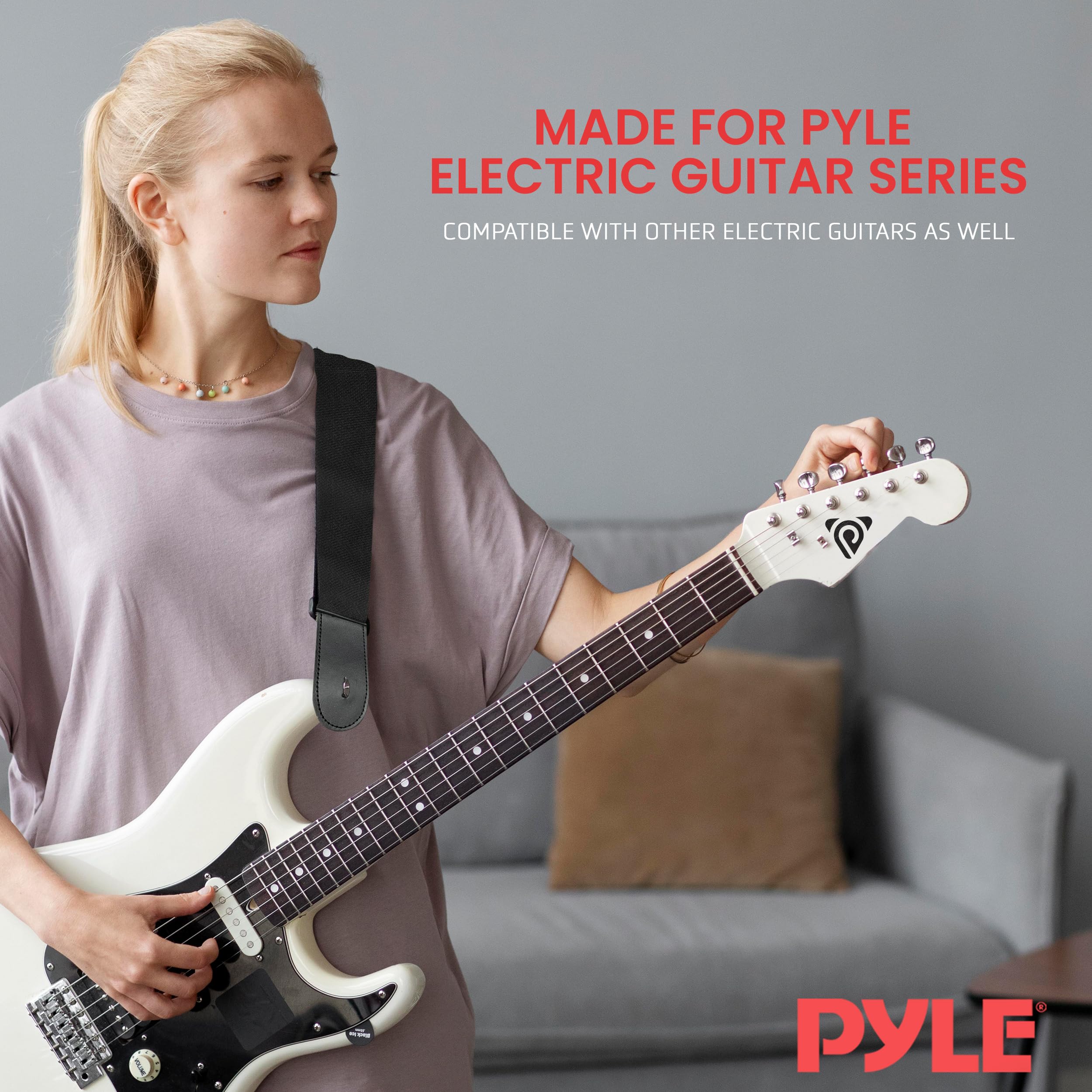 Pyle Guitar Strap Replacement Part, Adjustable Non-Slip Strap Used for PYLE Electric Guitar Series, Black