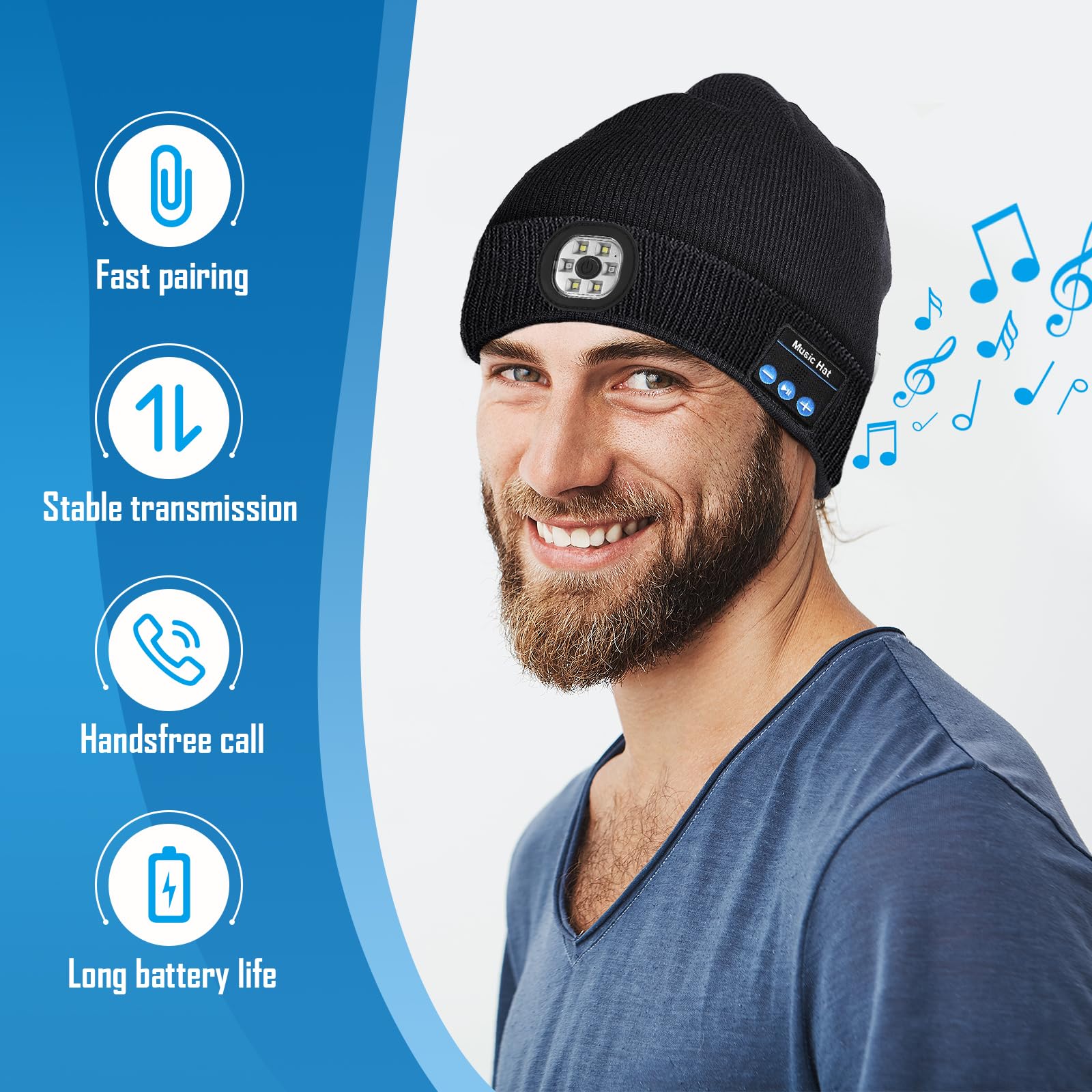 Gifts for Men, Stocking Stuffers for Adults Men LED Bluetooth Beanie Hat, Dad Mens Gifts for Christmas, Unique Gifts for Dad Him Husband Grandpa, Gifts for Men Who Have Everything Cool Gadgets for Men