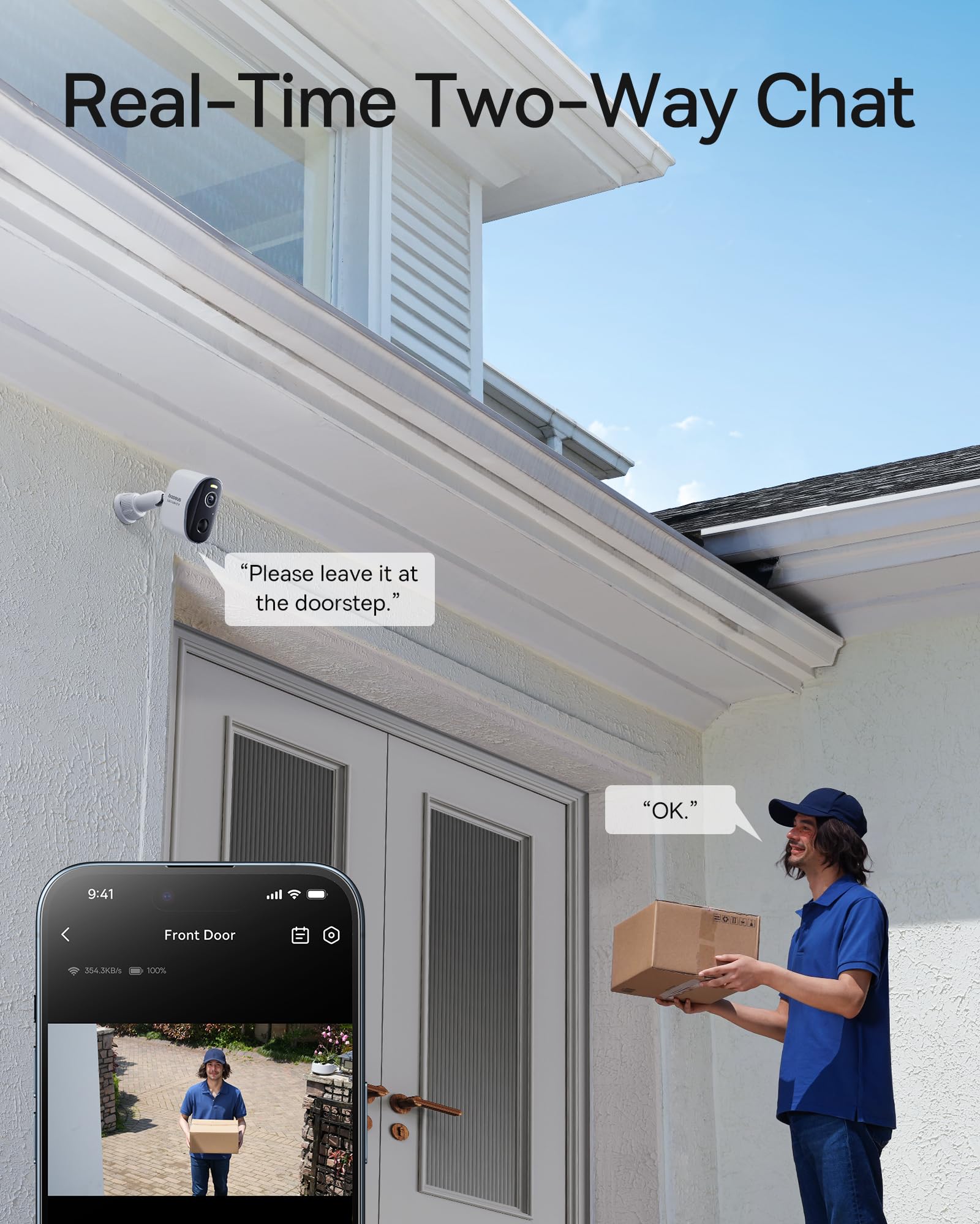 Baseus Wireless Cameras for Home Security, N1 2K HD 2-Cam Kit, No Subscription Fee, 210-Day Battery Life, 16TB Expandable Local Storage, 145° FOV, Color Night Vision, Spotlight & Alarm