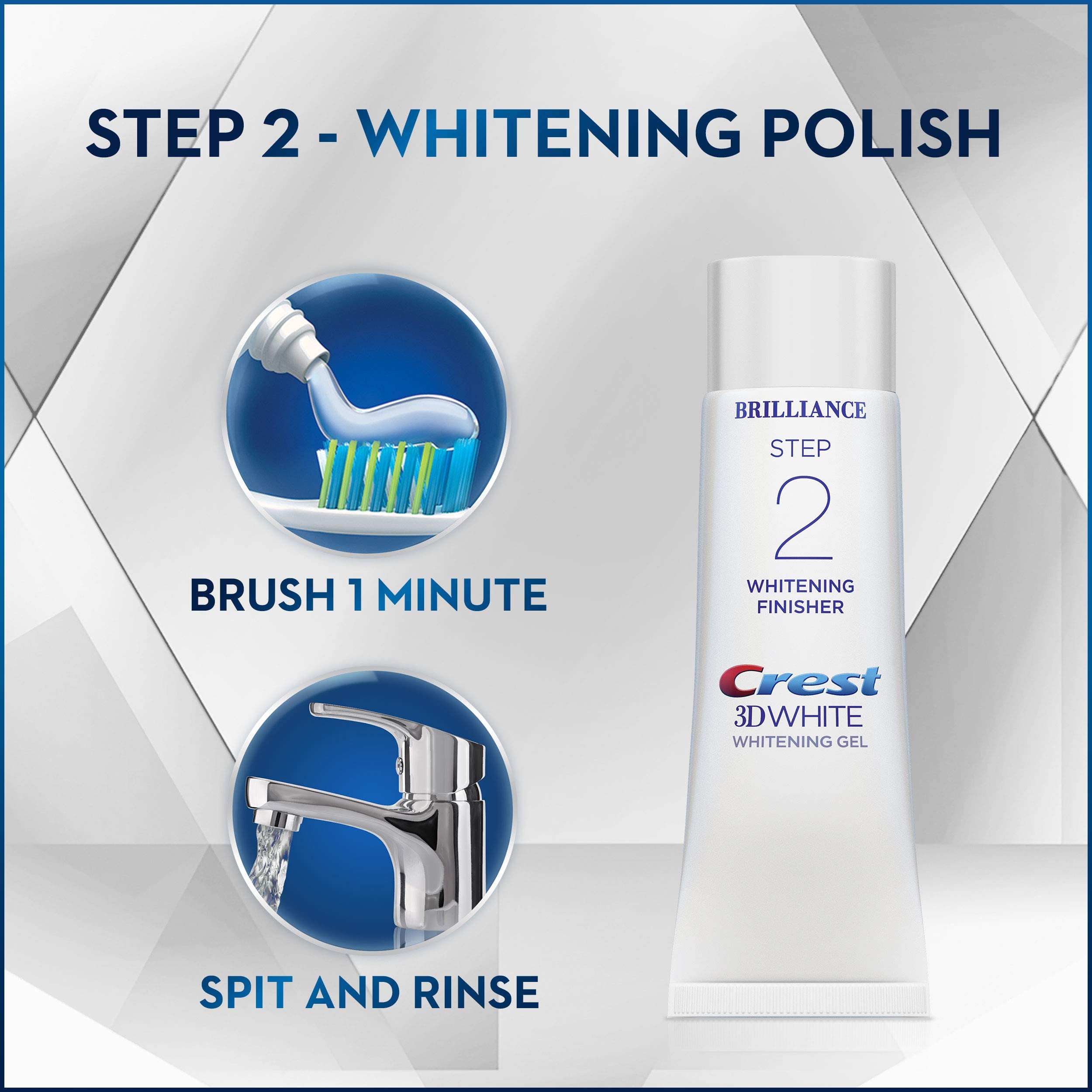 Crest 3D White Brilliance 2 Step Kit, Crest 3D White Toothpaste, Deep Clean Toothpaste (4oz) + Teeth Whitening Gel (2.3oz)