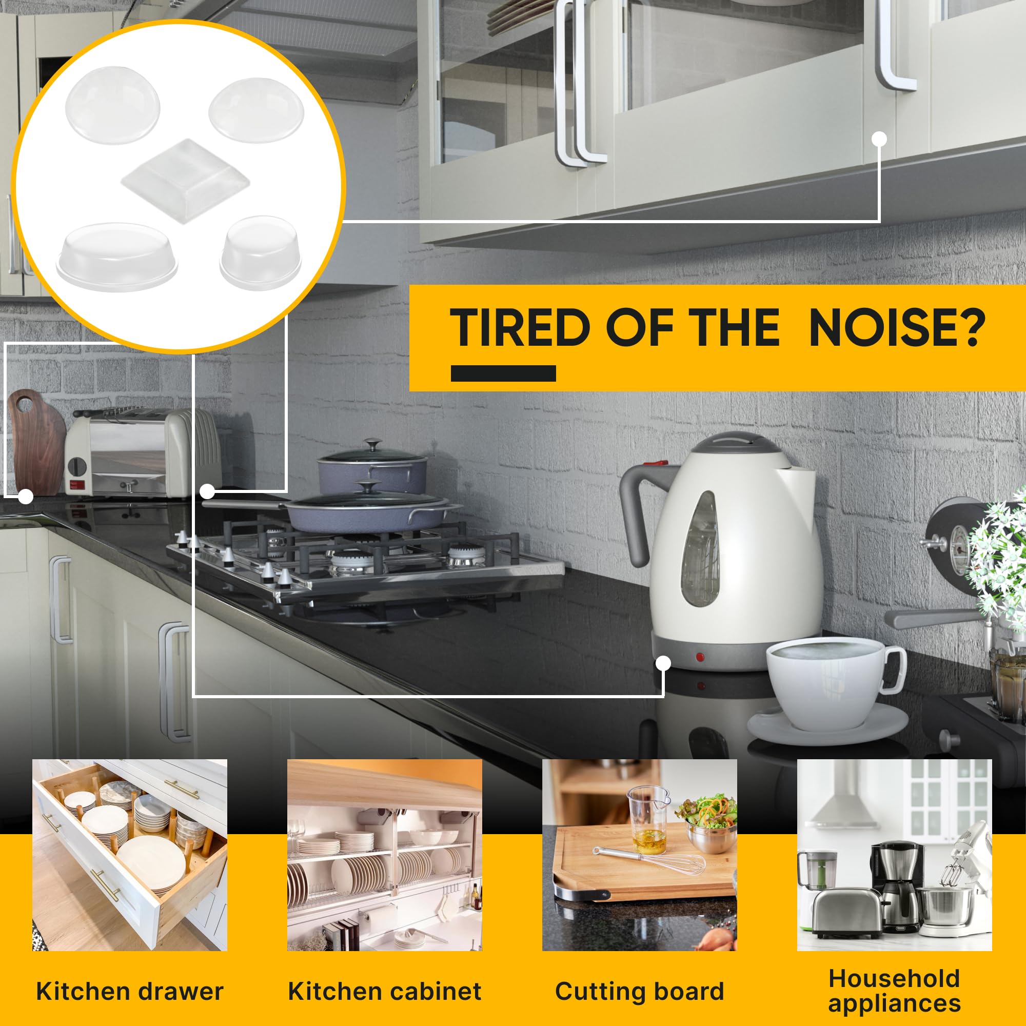 Vellax 118 & 104 Clear Cabinet Bumper Pads - Self-Adhesive Silicone Set with 5 Shapes for Doors, Drawers & Furniture – Sound Dampening Pads for Surface Protection