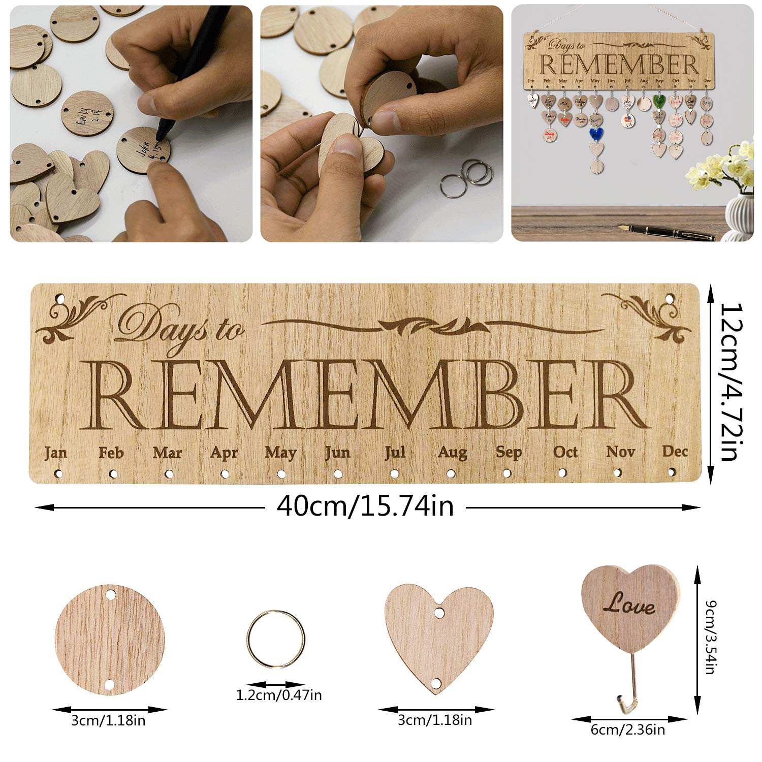 YuQi Present for Moms Dads from Daughter Son- Wooden Family Birthday Reminder Calendar Board Wall Hanging- Days to Remember- Great Way to Keep All Birthdays & Anniversary’s