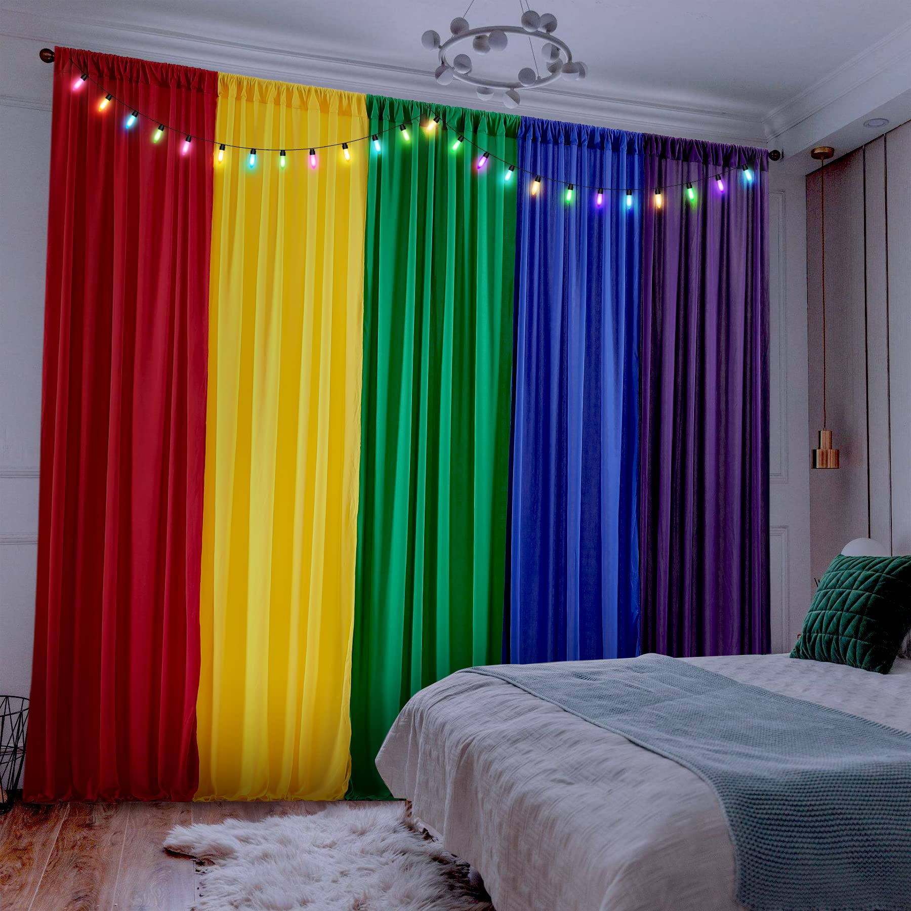 Rainbow Backdrop Curtains 25ft ×7ft Rainbow Birthday Decorations for Unicorn Birthday Party Baby Shower Girl Decorations 10 Panels