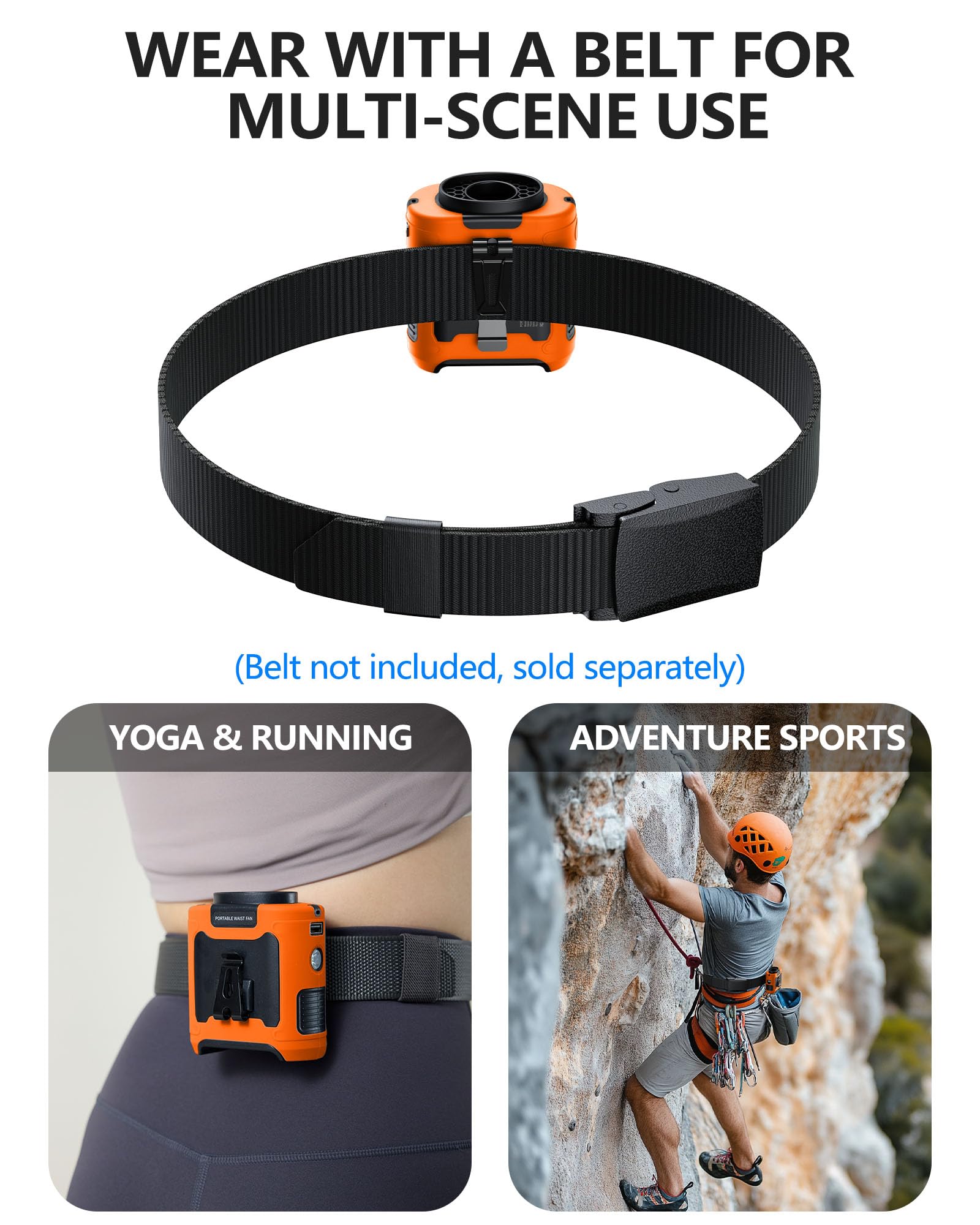 morsisho 1 Pack Orange Portable Waist Fan and 1 Pack Black Tactical Nylon Belt
