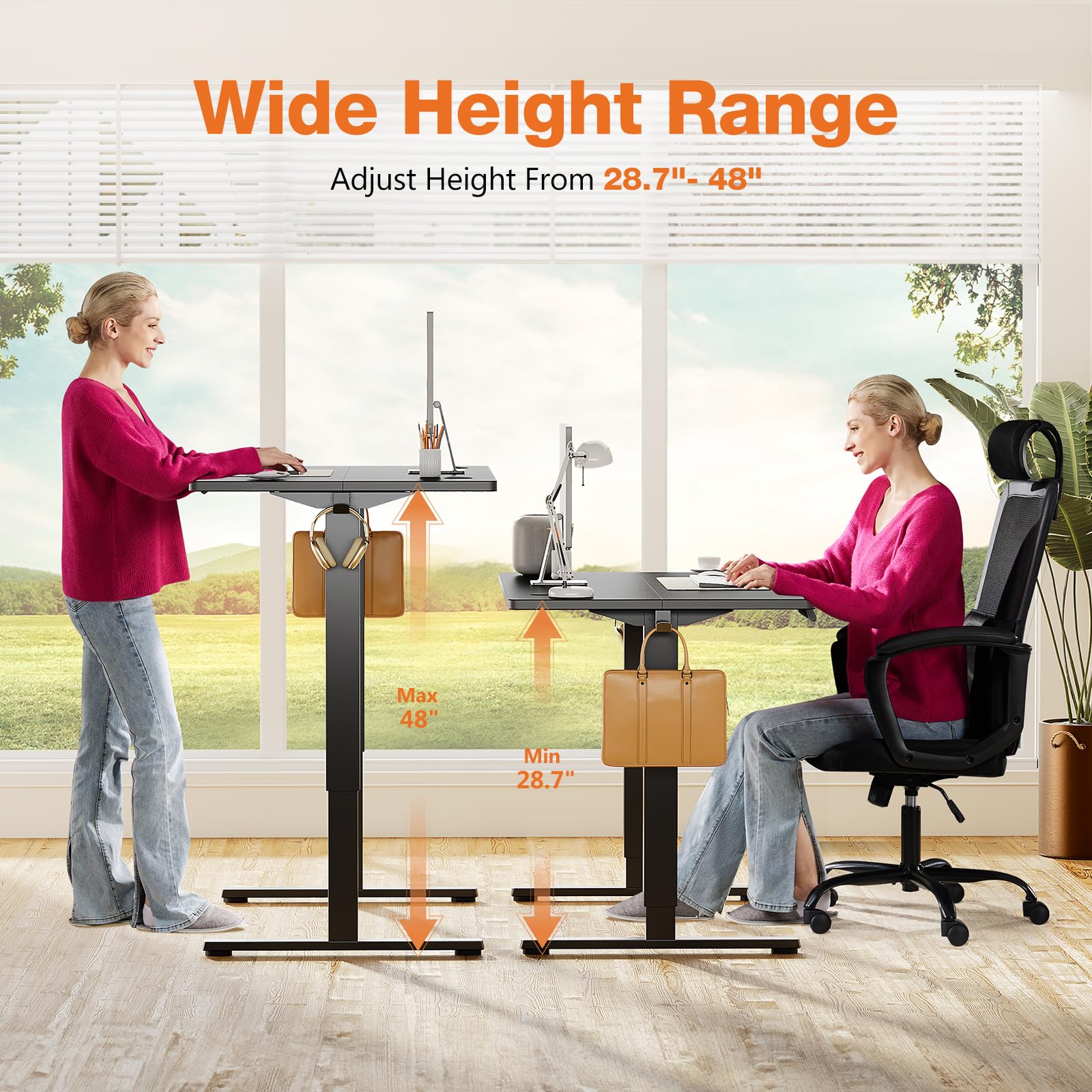 Sweetcrispy Standing Desk Adjustable Height, 55inch Electric Sit Stand up Desk for Home Office, Modern Rising Work Table for Computer Laptop, Gaming Desk Ergonomic Workstation, Black