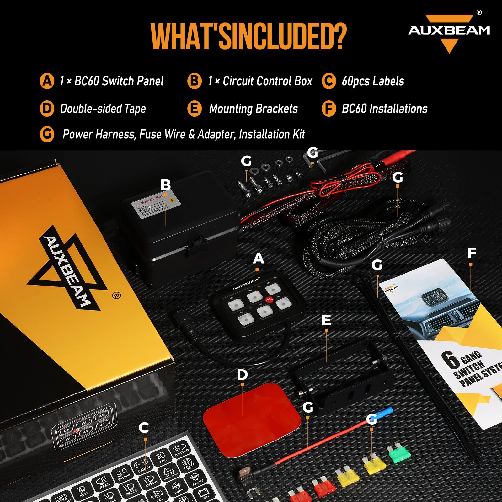 Auxbeam 6 Gang Switch Panel BC60, Universal Circuit Control Relay System Box with Automatic Dimmable On-Off LED Switch Pod Touch Switch Box for Car Pickup Truck UTV ATV Boat, 2 Years Warranty, Blue