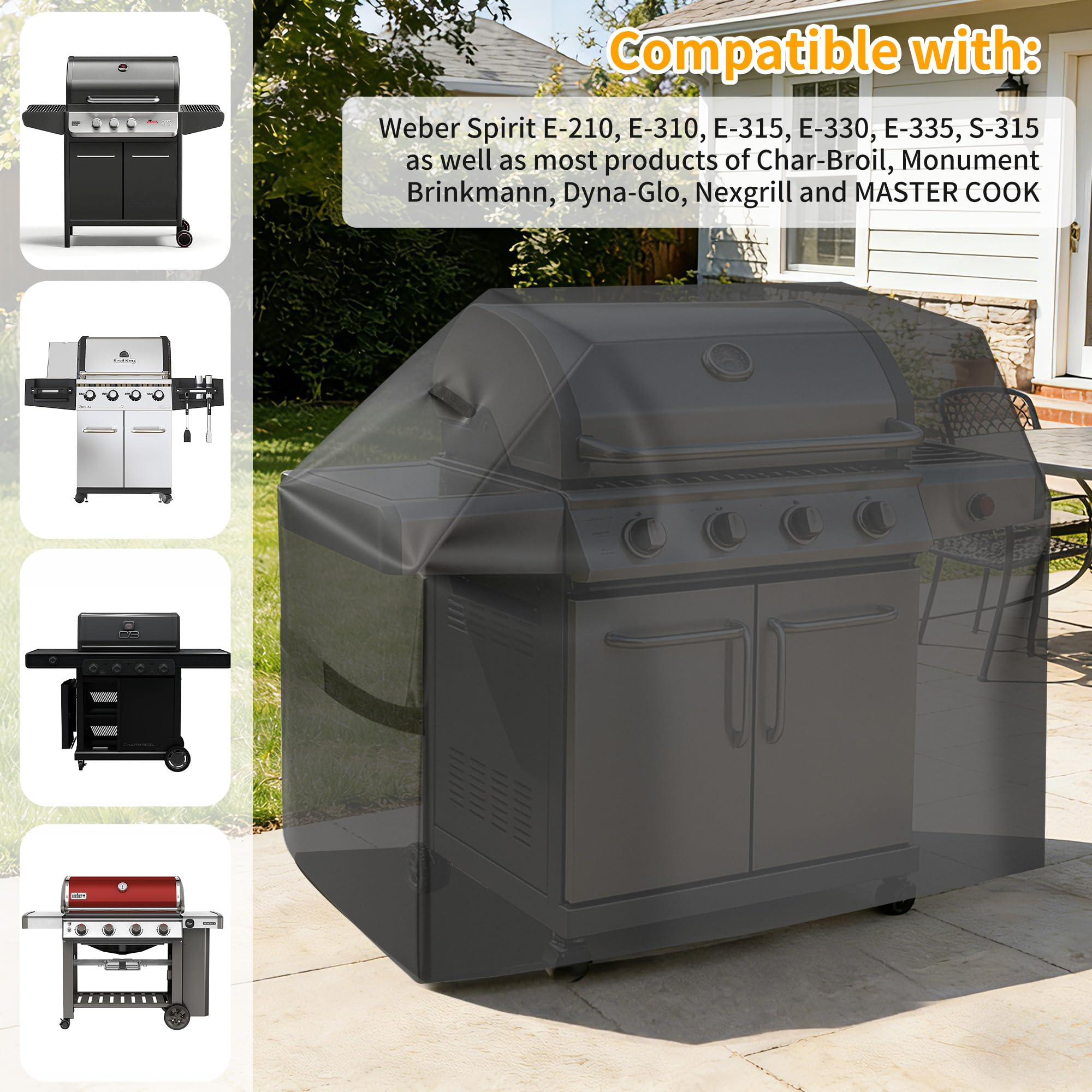 Premium Grill Cover 58 Inch - 420D Heavy Duty Oxford Fabric BBQ Cover with Double Stitching, Waterproof Windproof UV Resistant for Weber Grills，Black