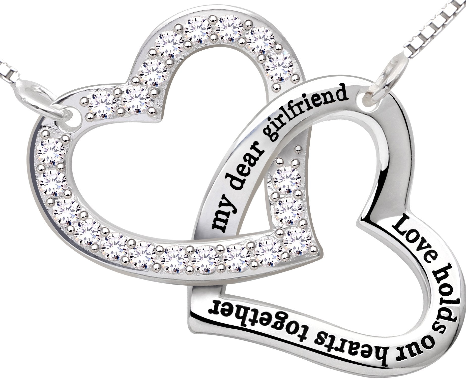 ALOV Sterling Silver "my dear girlfriend love holds our hearts together Love Heart Cubic Zirconia Pendant Necklace