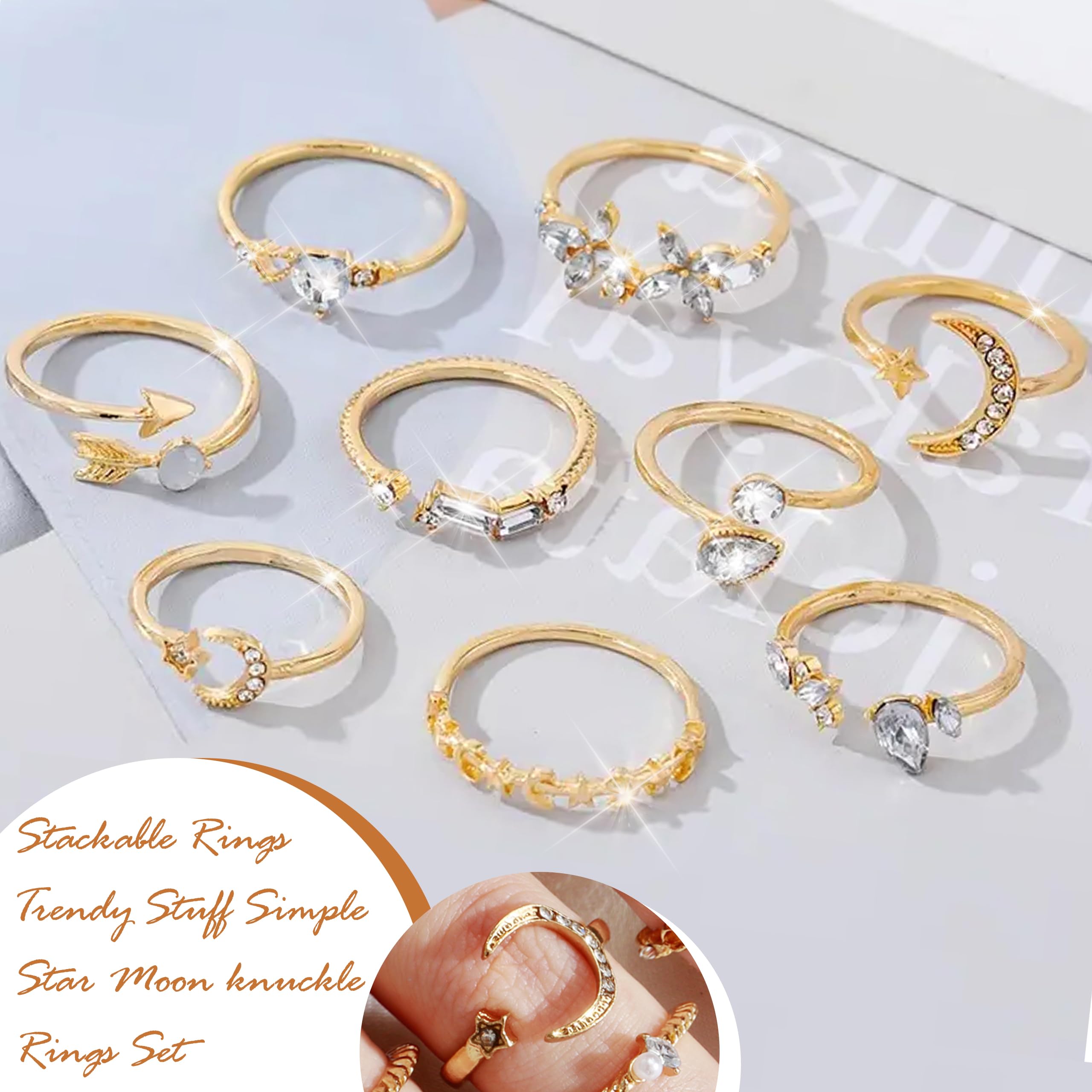 Harry and Henry Gold Stackable Rings for Women Gifts Trendy Stuff Simple Star Moon Knuckle Rings Set Boho Rings Cute Stuff Birthday Gifts Stocking Stuffers for Christmas Gifts 2024