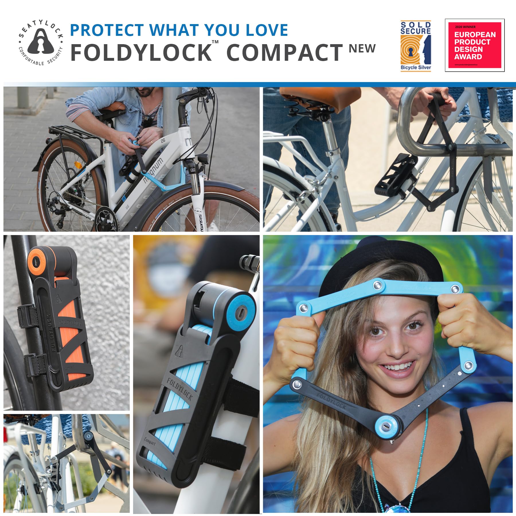 FoldyLock Compact Folding Bike Lock - Award Winning Patented Lightweight High Security Bicycle Lock - Heavy Duty Anti Theft Smart Secure Guard with Key and Case for Bikes or Scooter - 33.5"