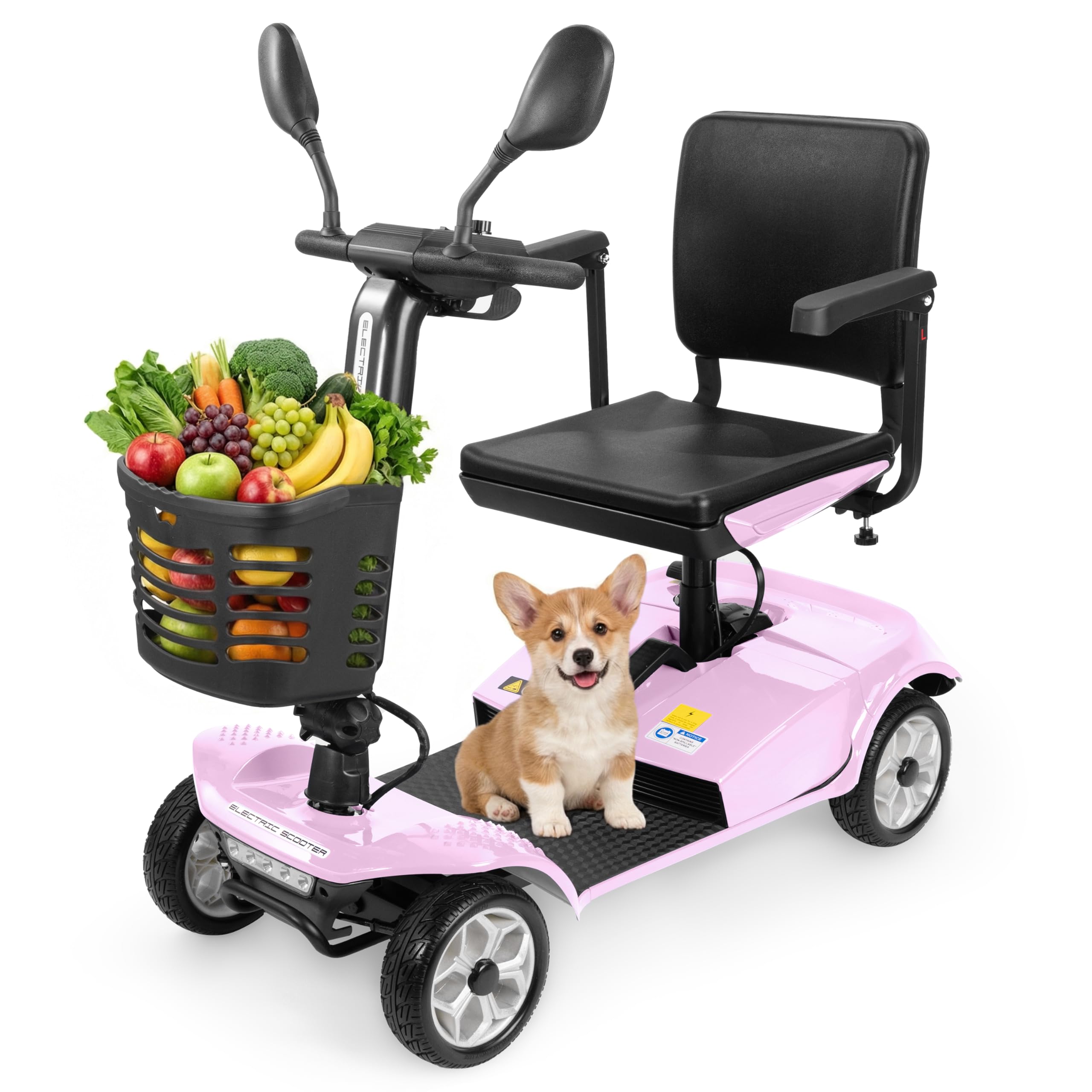 4 Wheel Mobility Scooter 400 LB Capacity, Heavy Duty Electric Scooter for Adults with Adjustable Seat & 27.6” Armrest Spacing, Powered Mobility scooters for Commuting Community & Outdoor Camping, Pink