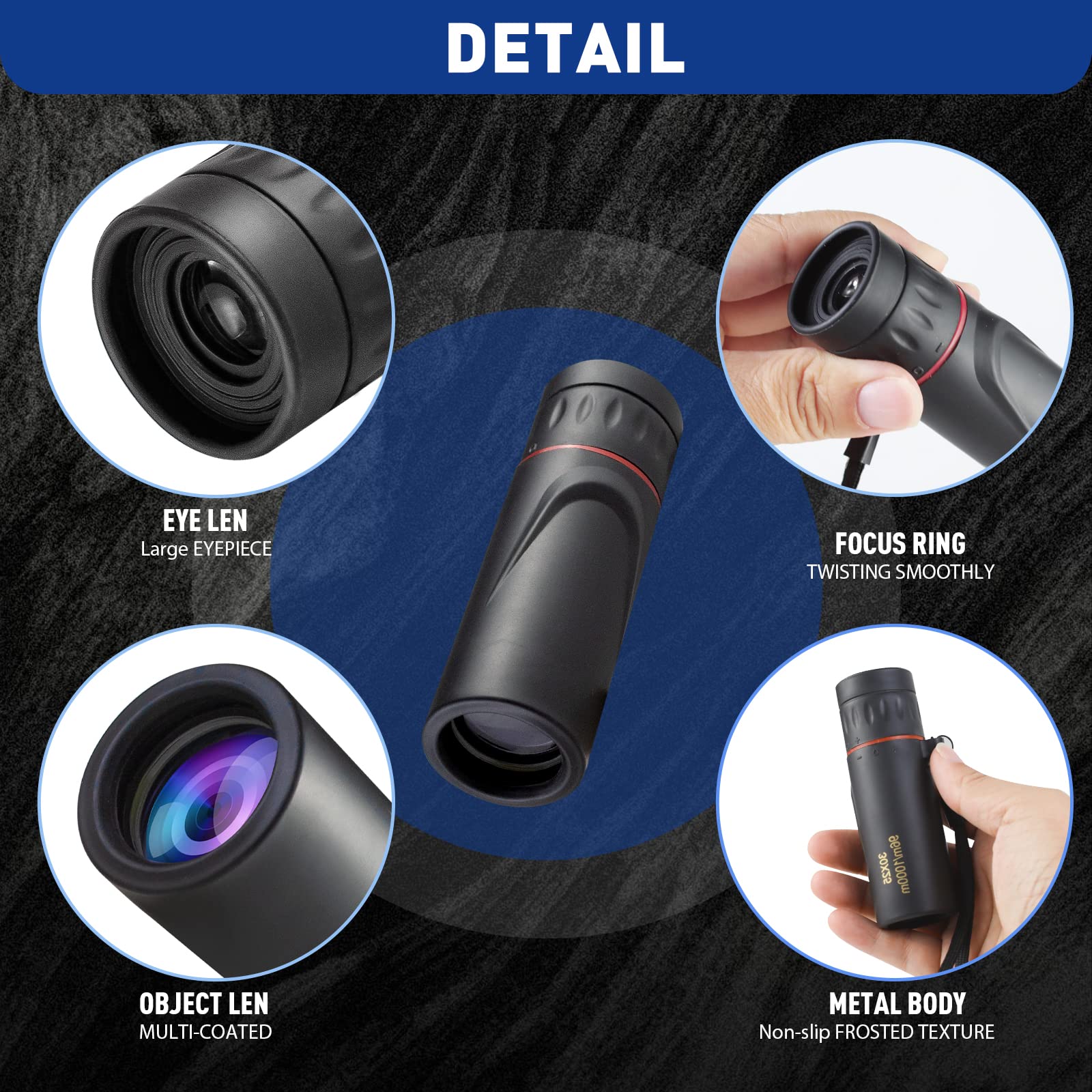 HDAJY Monocular Telescope, Upgrade 30 x 25 HD Monoculars for Adults High Powered, Be Used for Stargazing, Hunting, Black