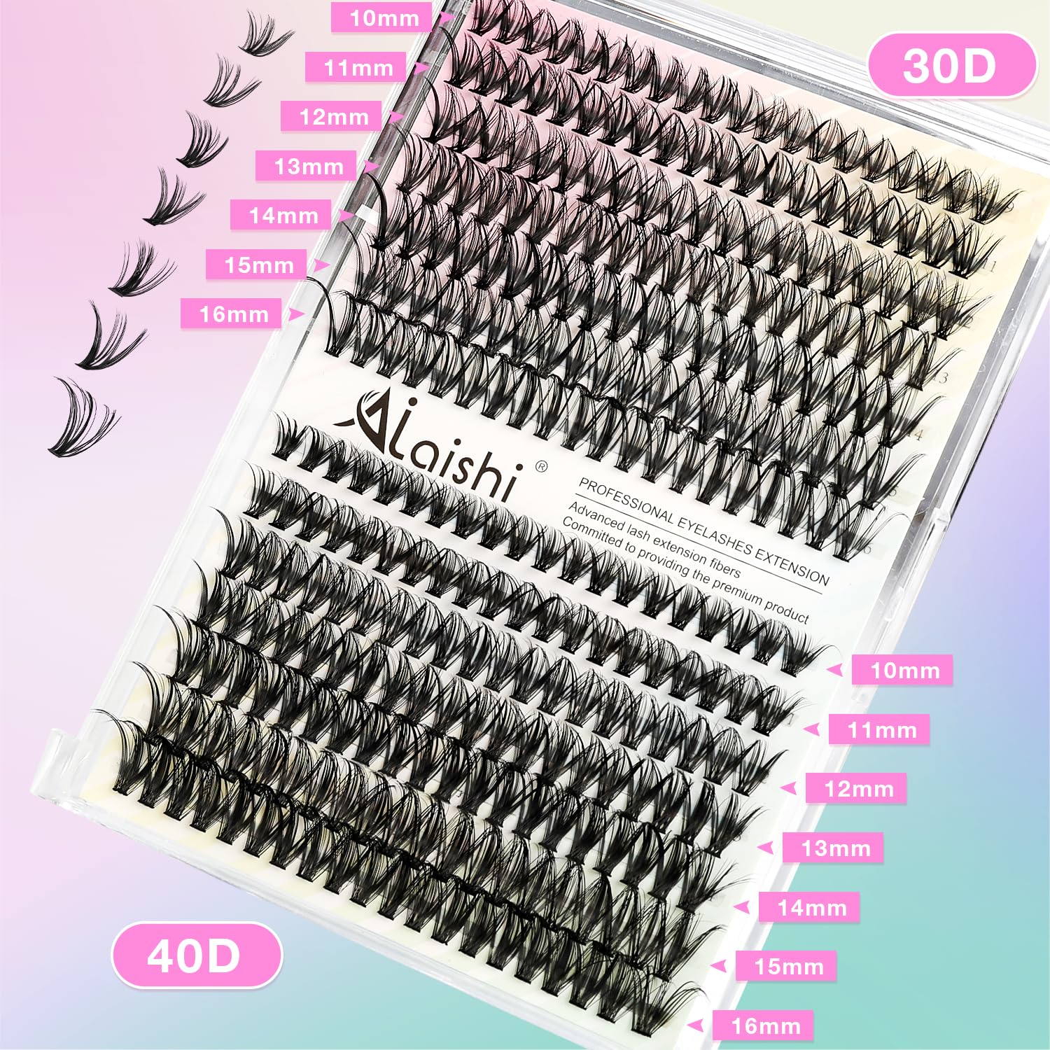 Lash Clusters Kit, DIY Cluster Eyelash Extensions 9‑16mm, 30D+40D, 280pcs, D Curl Natural Volume Lashes with Lash Bond and Seal, Tweezers–Waterproof Fake Cat Eye Wispy Individual Clusters(16MIX1-1-S)