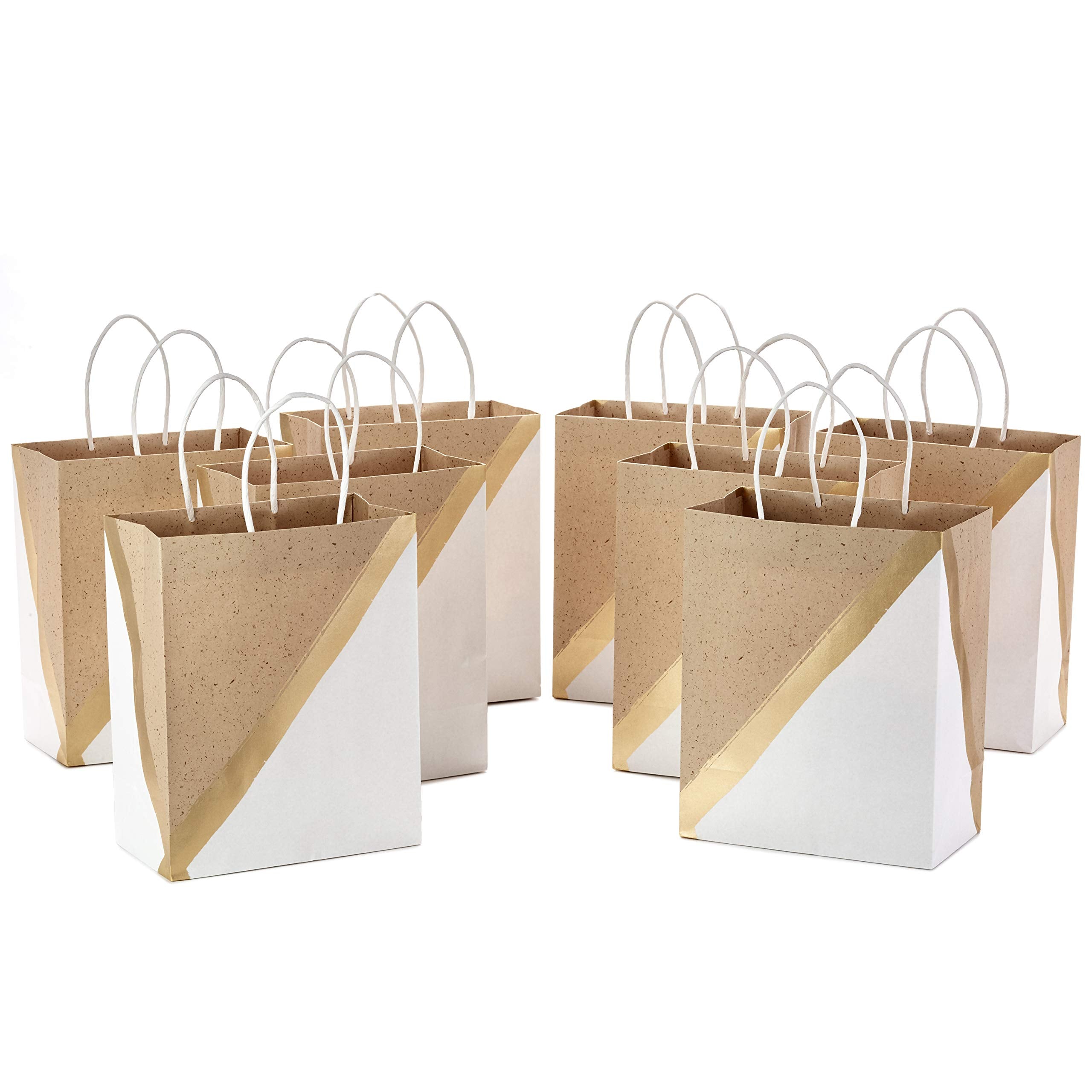 Hallmark 9" Medium Paper Gift Bags (Pack of 8 - White & Kraft) for Easter, Birthdays, Mother's Day, Weddings, Graduations, Baby Showers, Bridal Showers, Care Packages and More