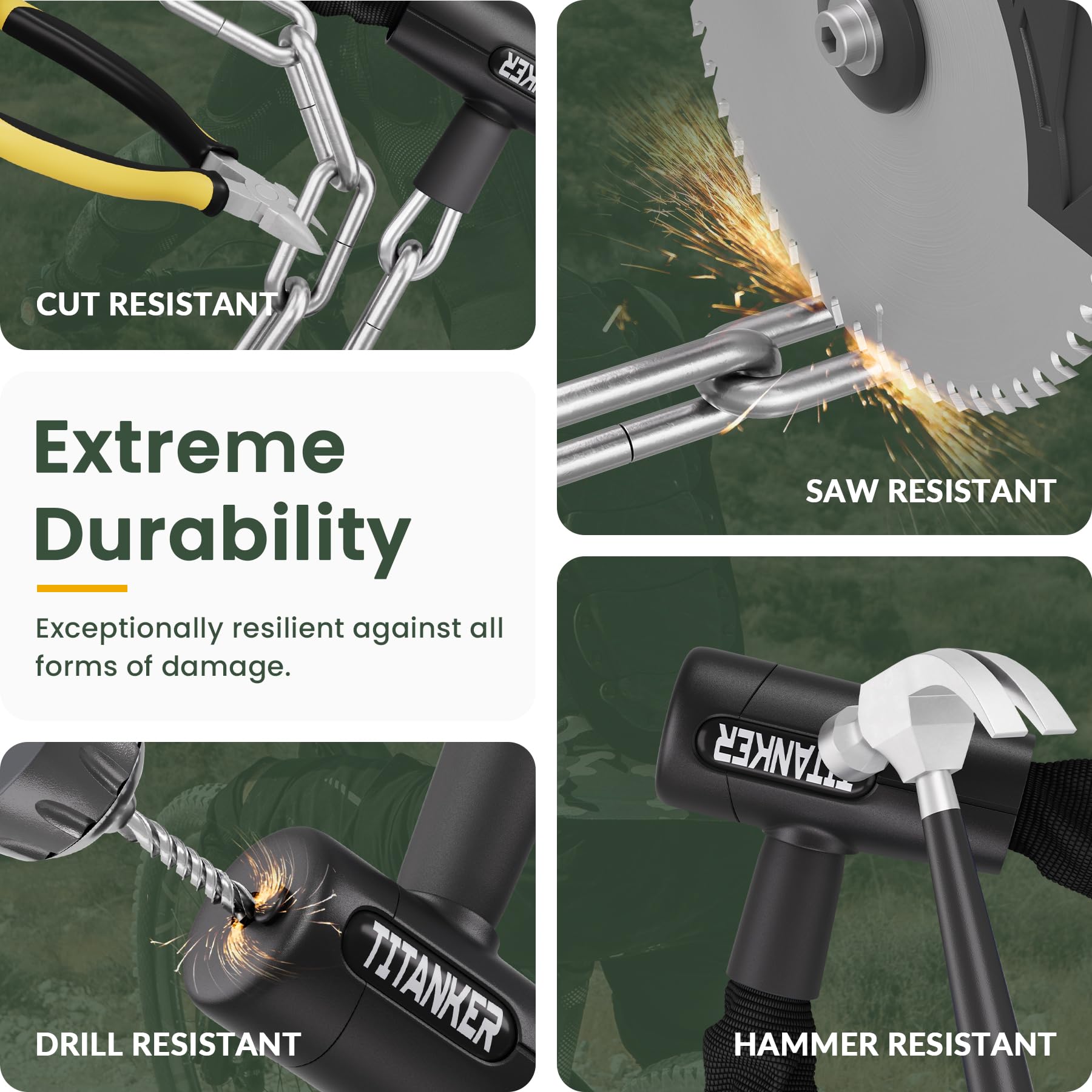 Titanker Bike Chain Lock, Security Anti-Theft Chain Lock for Motorcycle, Bicycle, Door, Gate, Fence, Grill (6mm, 8mm, 10mm Thick Chain) (Black-8mm Chain)