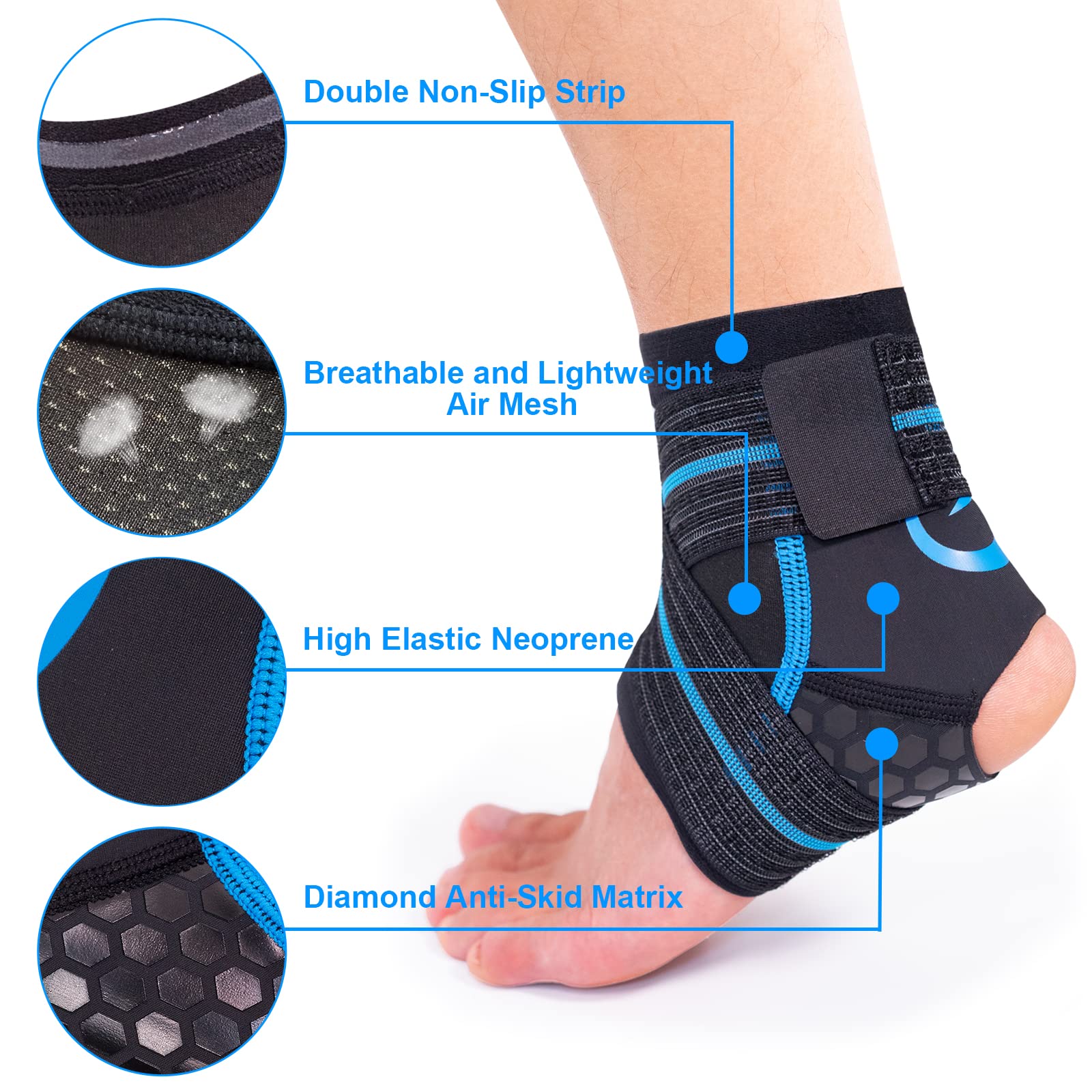 Nvorliy Ankle Brace for Swimming, Aquatic, Scuba Diving, Surfing, Paddle Boarding, Water Sports or Injury Recovery, Neoprene Compression Ankle Wrap & Foot Support for Women & Men (Medium)