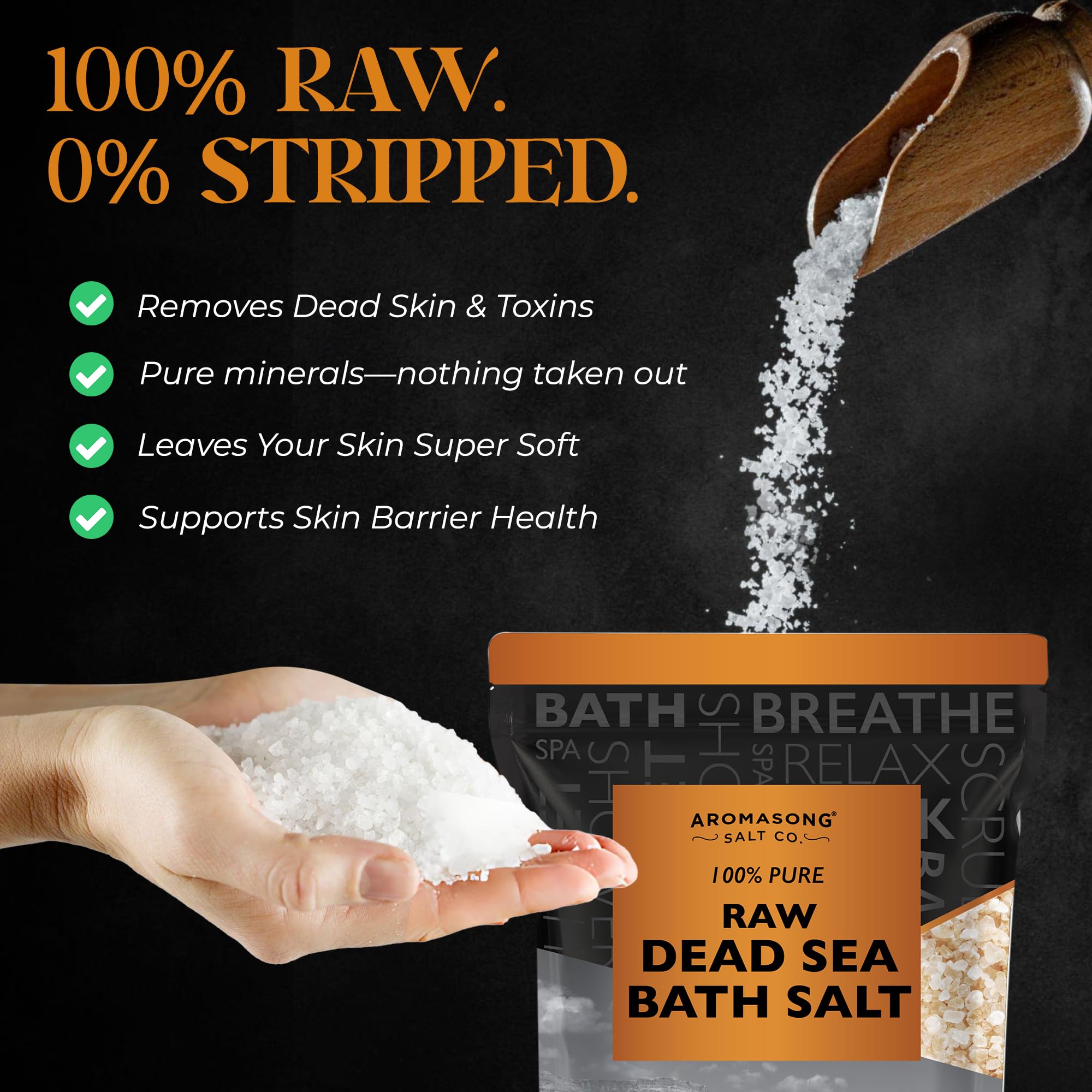 Aromasong Raw Dead Sea Bath Salt - Minimally Cleaned, Contains More Dead Sea Minerals Including Dead Sea Mud - 100% Pure & Natural Dead Sea Salts for Soaking 5 LB - Bulk Resealable Pack