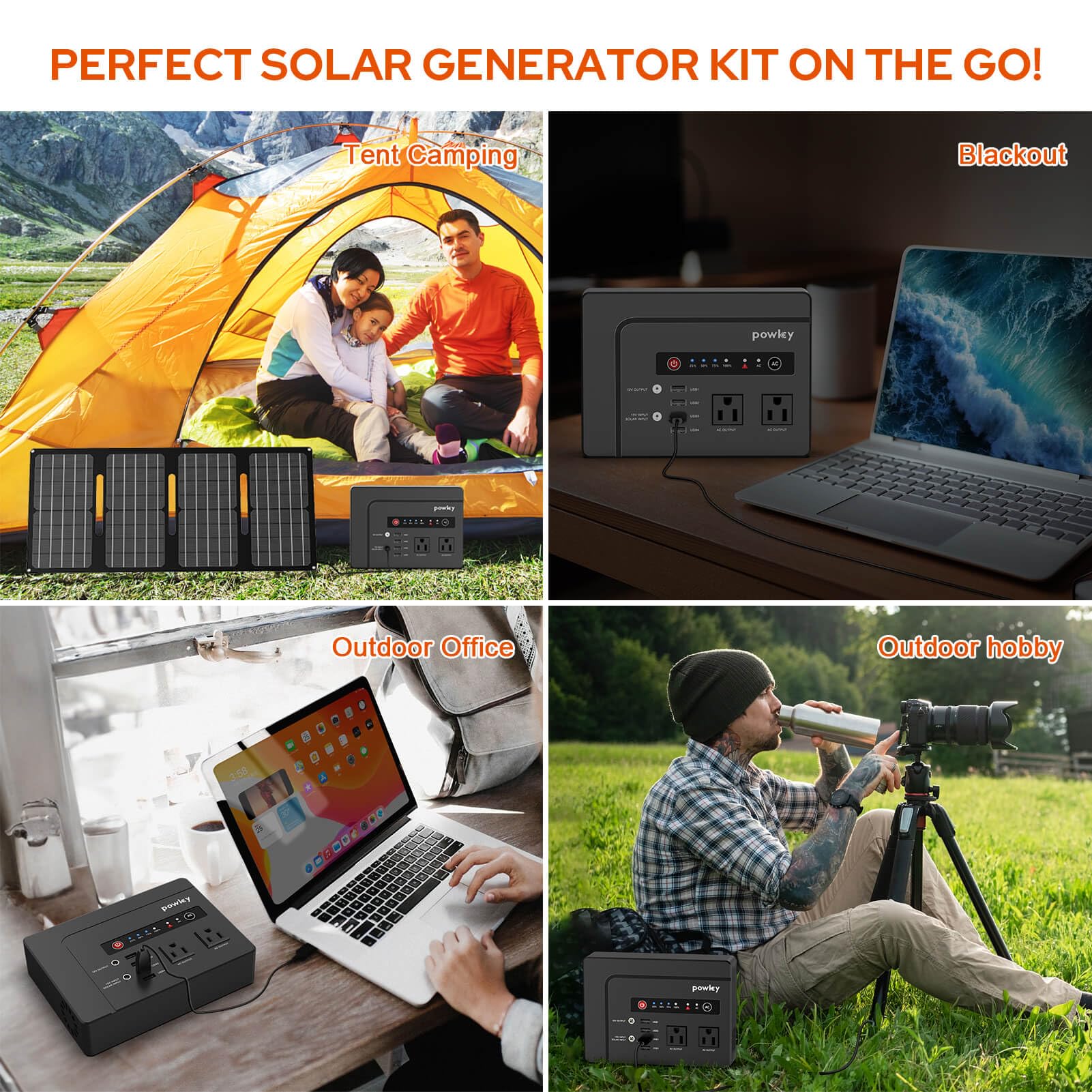 Powkey Solar Generator with Panel, 146Wh/200W Portable Power Station with Solar Panel 40W, 110V Pure Sine Wave DC/USB/AC Outlet Electric Generator Battery Backup for Outdoor Camping Emergency Home Use