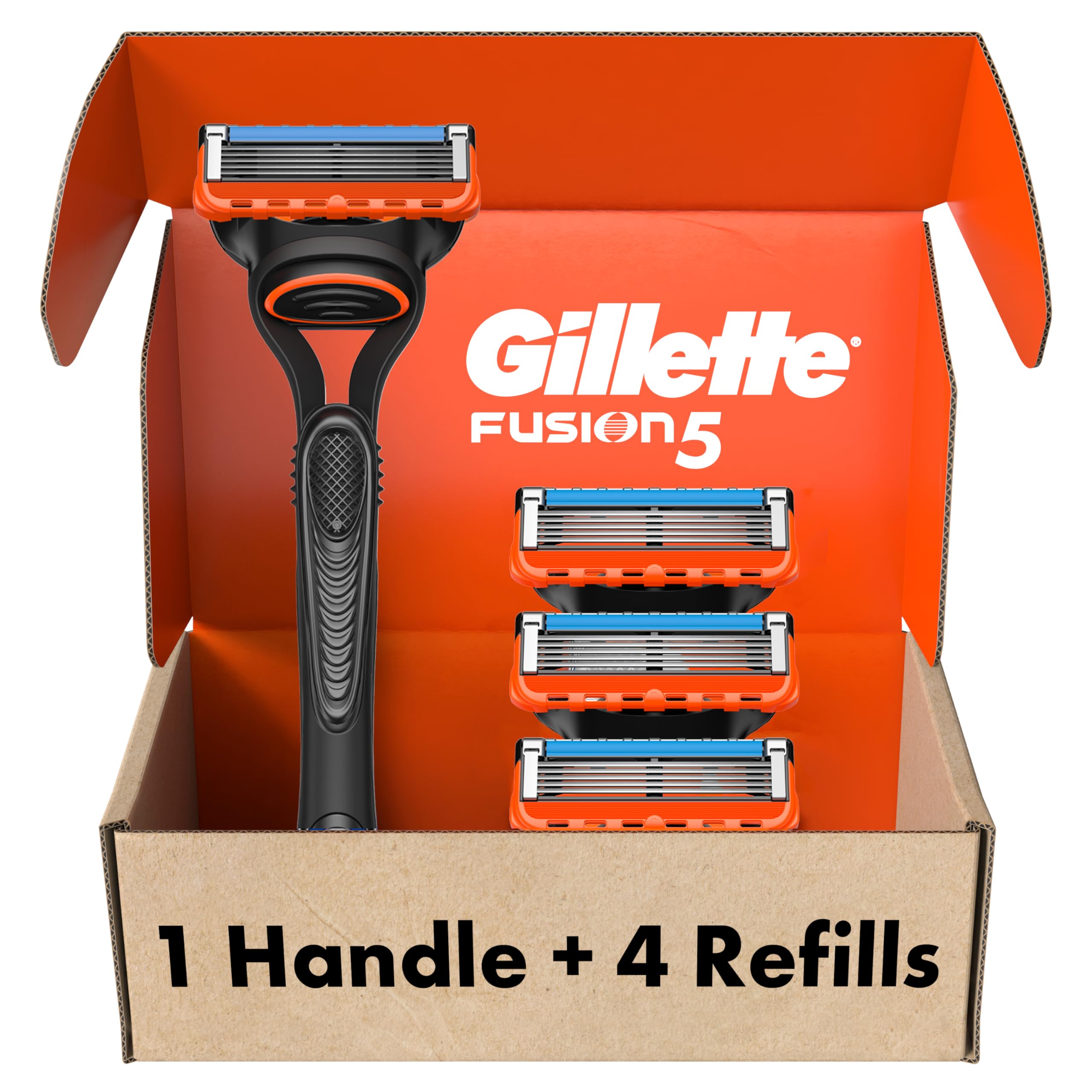 Gillette Fusion5 Razors for Men, 1 Razor, 4 Blade Refills, Lubrastrip for a More Comfortable Shave