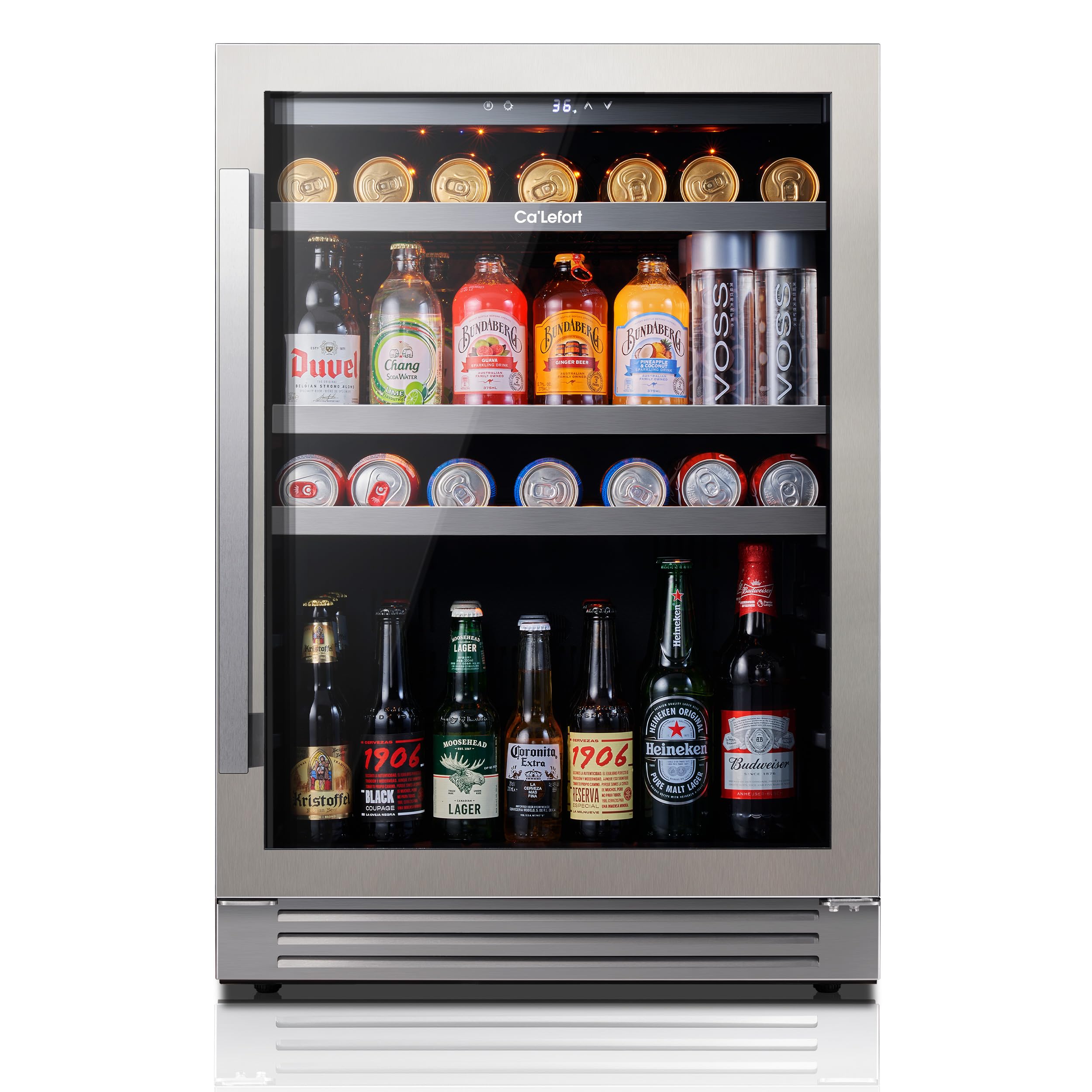 Ca'Lefort 24 Inch Beverage Refrigerator, 180 Can 34°F -54°F Beverage Fridge, Drink Fridge with Glass Door 3 LED Drink Fridge Built in or Freestanding, Perfect for Home/Kitchen(5.65 cu.ft)