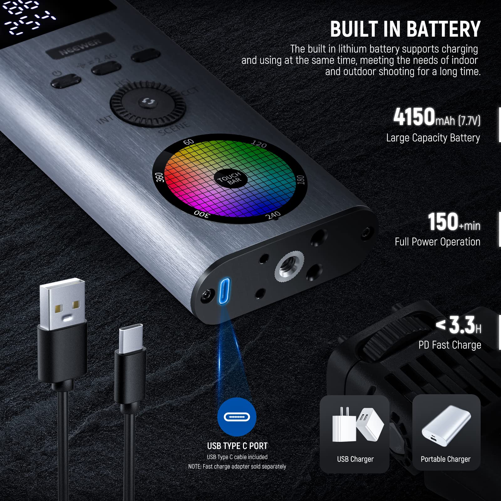 NEEWER RGB Light Wand with 2.4G/APP Control, Upgraded 360° Touchable RGBWW Hue Mixer Photography Handheld LED Video Lighting Stick with 2500K-10000K, CRI/TLCI97+, 18 Scenes, 7.4V/31Wh Battery, BH-30S