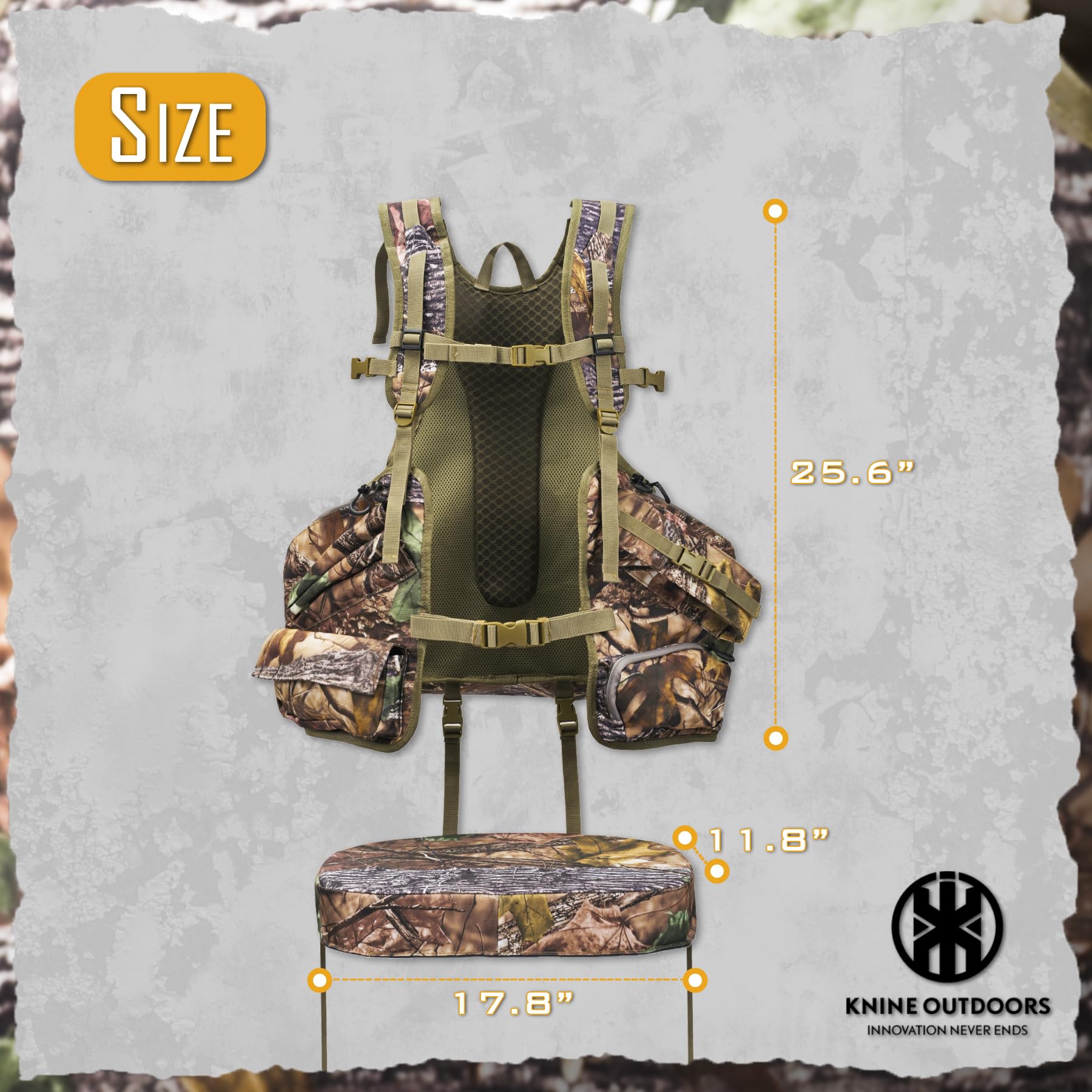 KNINE OUTDOORS Turkey Vest with Seat Cushion, Turkey Vest for Hunting, Turkey Hunting Vest with Game Pouch