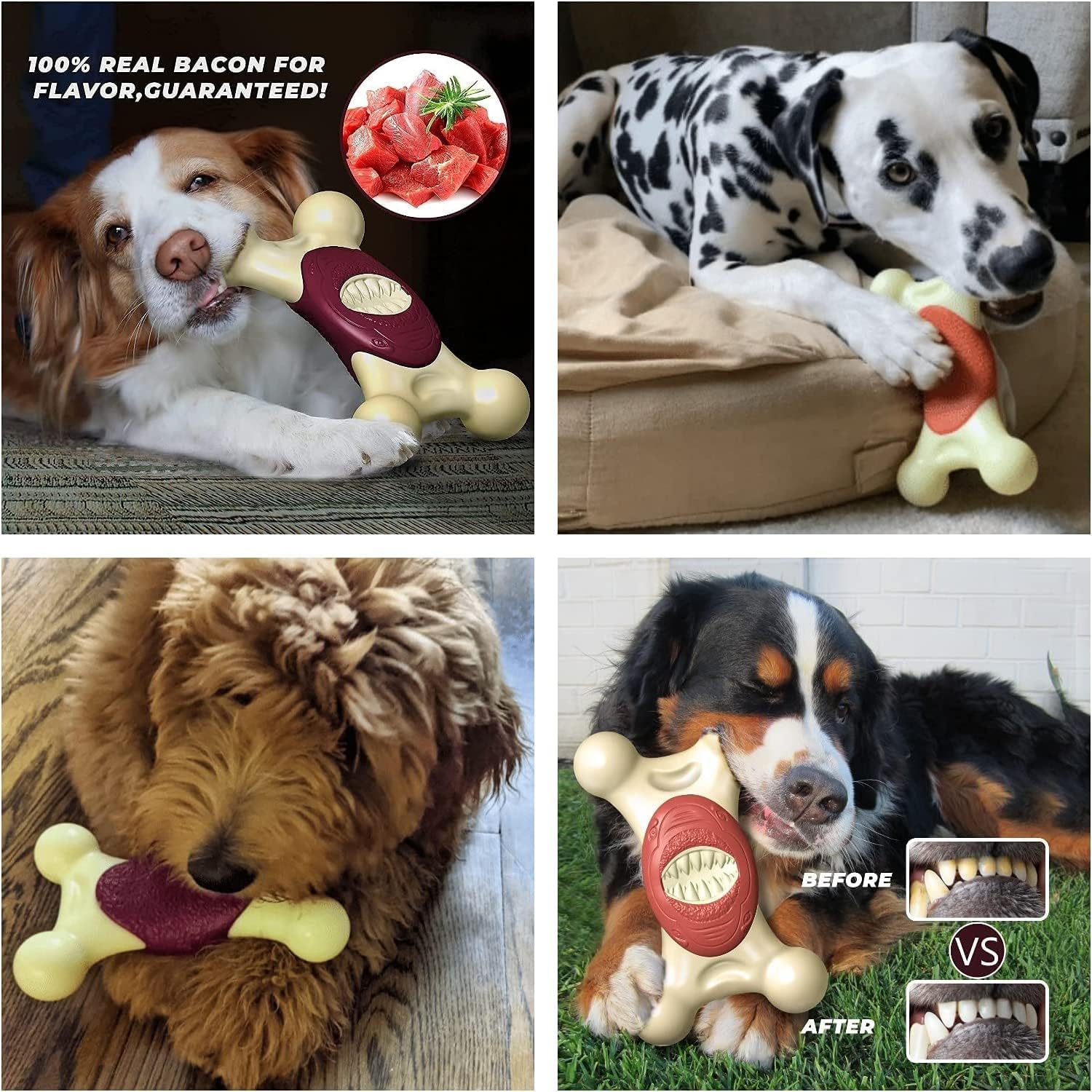 FRLEDM Dog Toys for Aggressive Chewers Indestructible Dog Toys Real Bacon/Beef Flavored Nylon Durable Dog Teething Chew Toys Bones for Large/Medium/Small Puppies