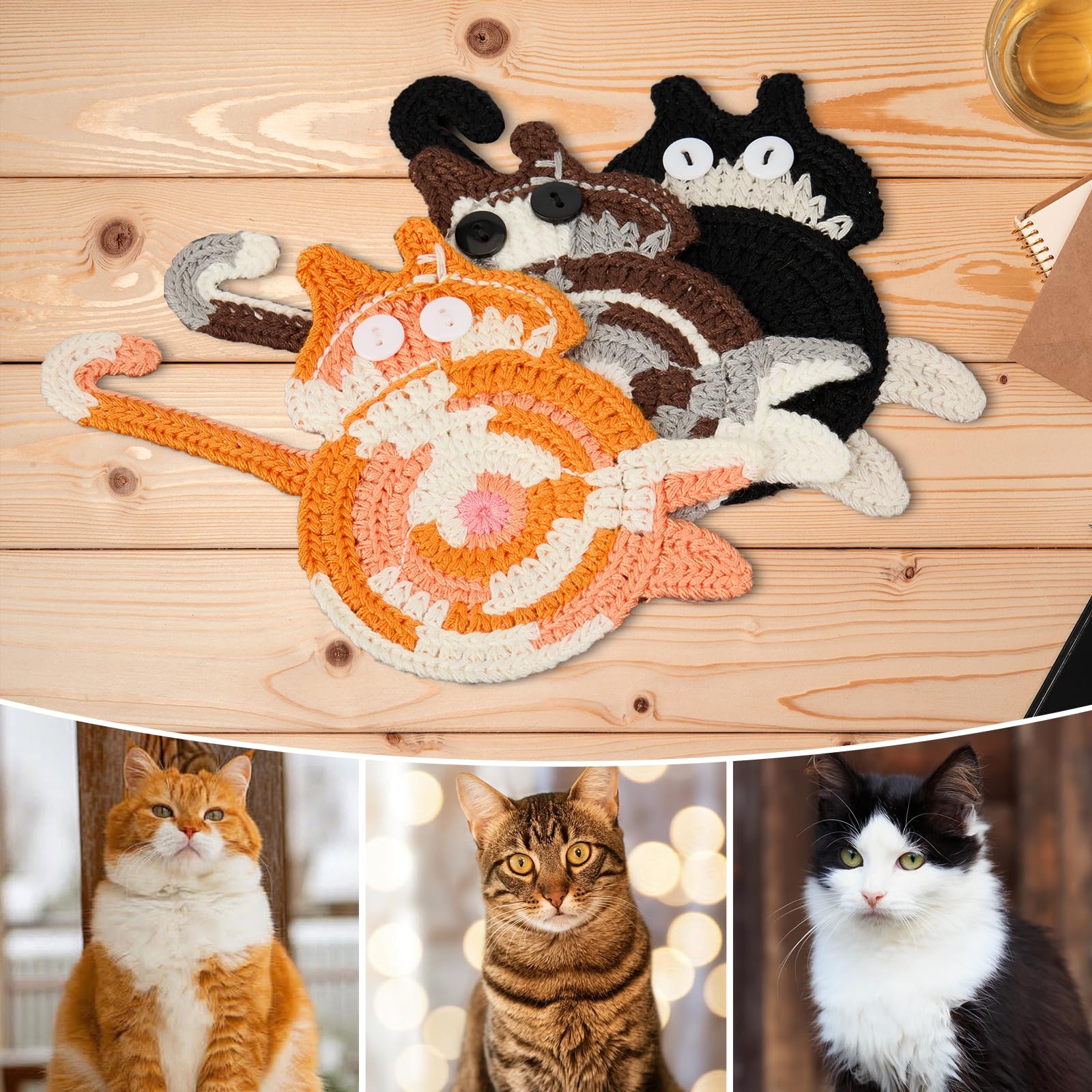 Drink Coaster | Cat Gifts for Cat Lovers,Fun Woven Creative Coasters,Cute Coffee Coaster for Home Decor Tabletop Protection Suitable for Kinds Cups (3PC)