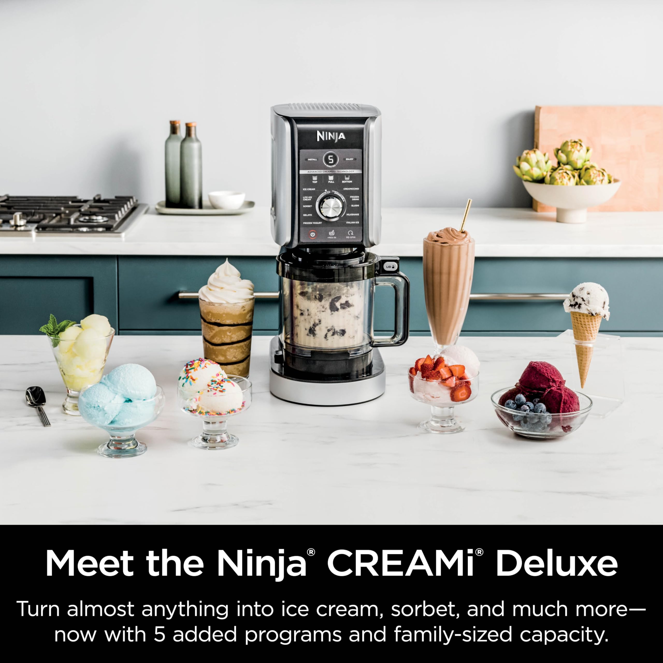 Ninja CREAMi Deluxe 11-in-1 Ice Cream & Frozen Treat Maker for Ice Cream, Sorbet, Milkshakes, Frozen Yogurt, & More, 11 Programs, XL Capacity, Silver, Includes (2) Family-Sized 24 oz. Tubs