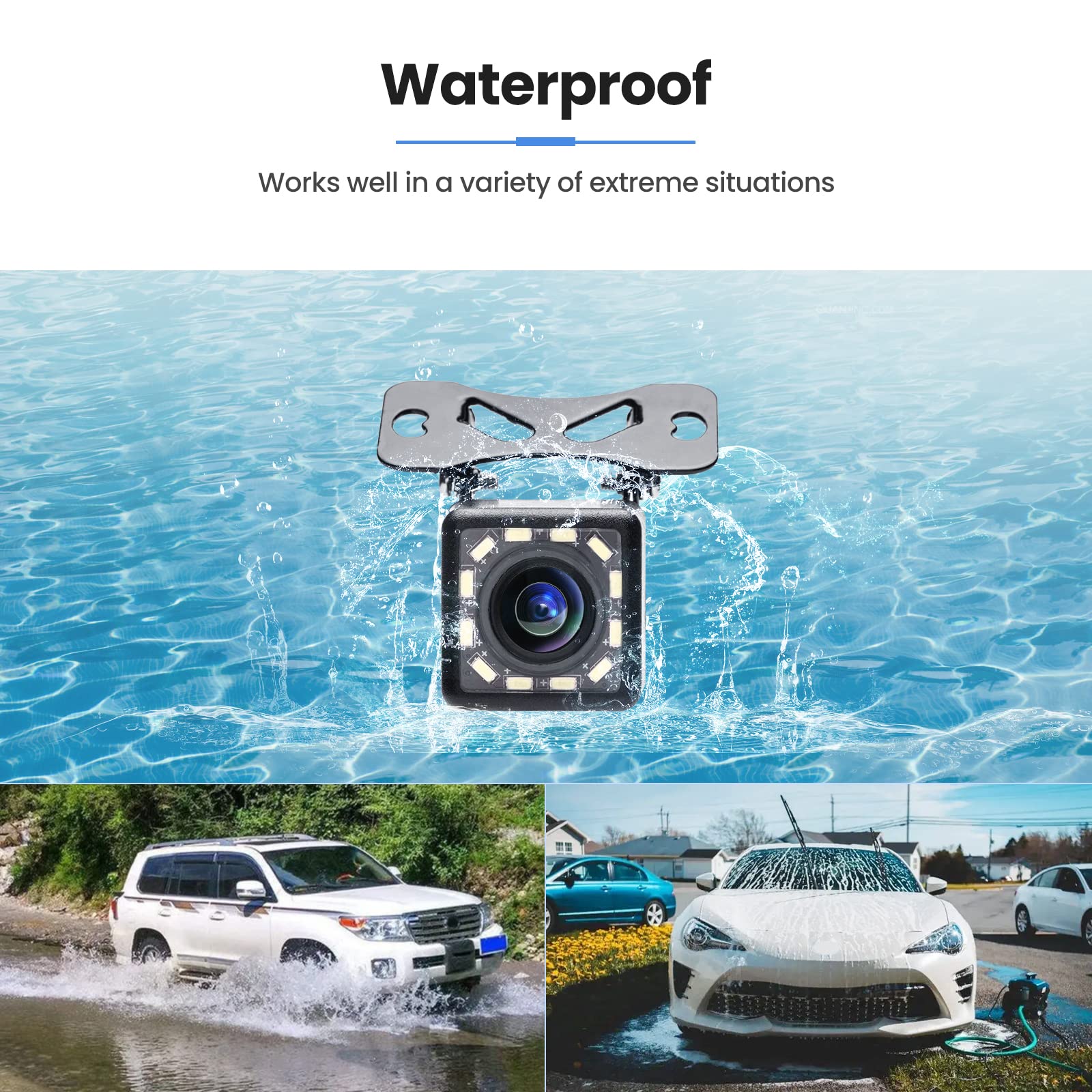 Car Rear View Camera Backup Reverse Camera HD 170° Wide Angle 12 LED Night Vision, for RV Trucks Trailer SUV