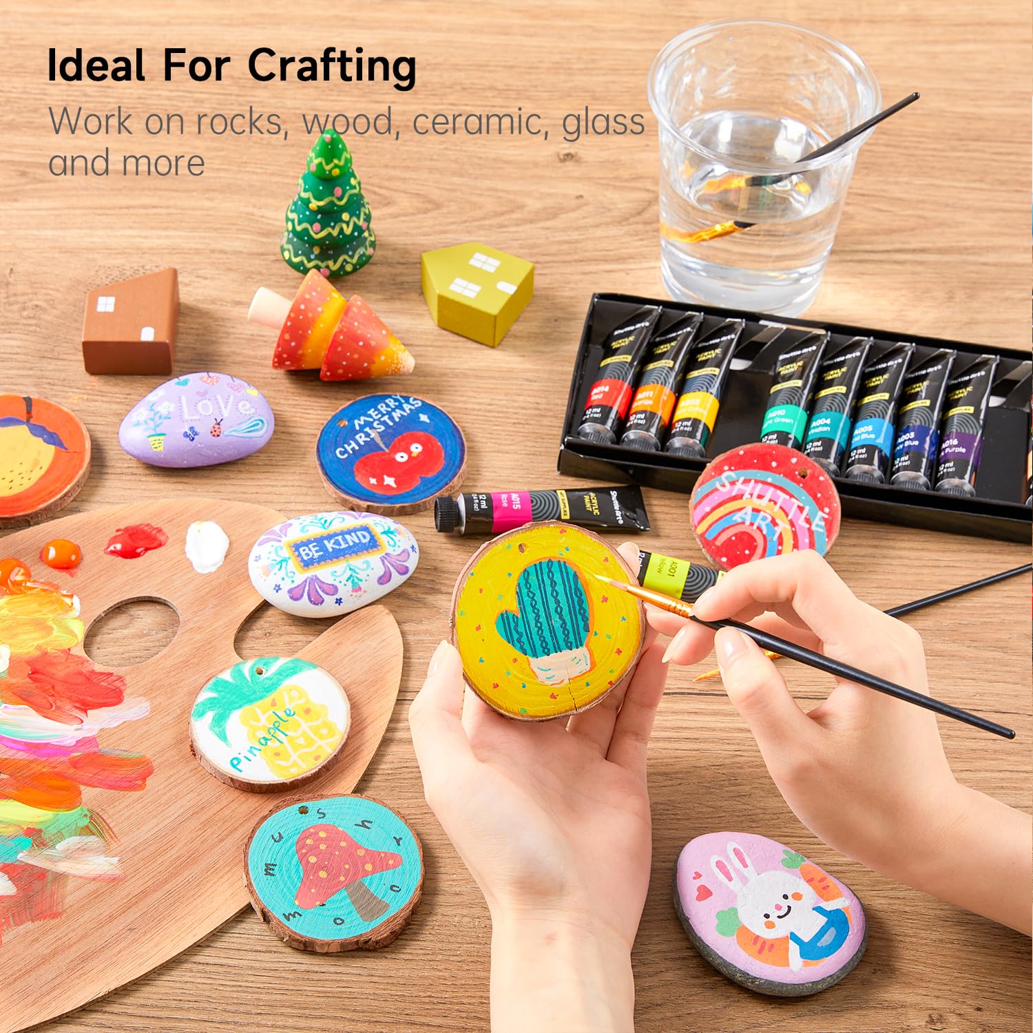 Shuttle Art Acrylic Paint Set, 15 x 12ml Tubes Artist Quality Non Toxic Rich Pigments Colors Perfect for Kids Adults Beginners Artists Painting on Canvas Wood Clay Fabric Ceramic Crafts