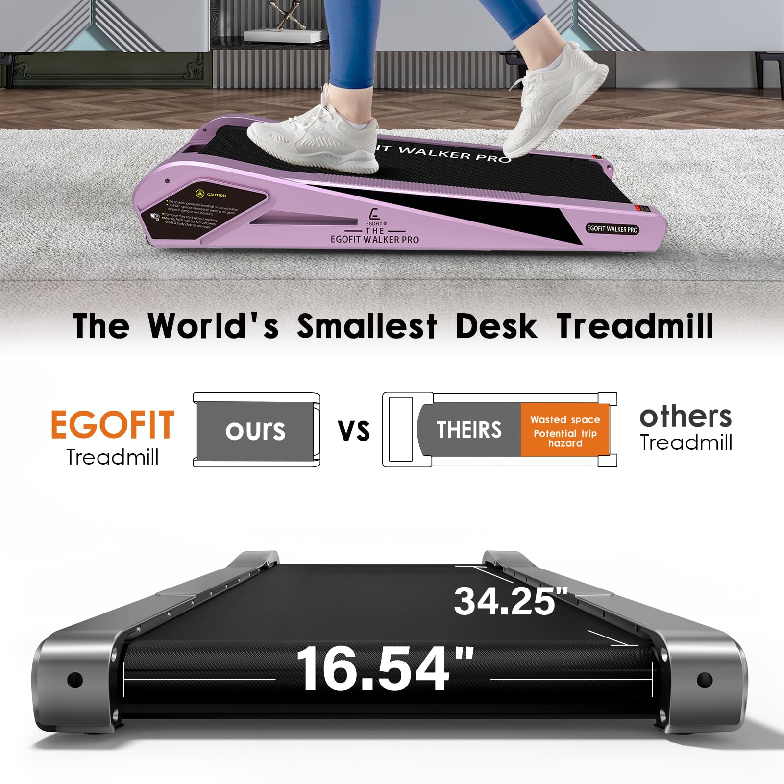 Egofit Walker Pro M1 Sakura Pink Smallest Under Desk Electric Walking Treadmill for Home, Small & Compact Treadmill to Fit Desk Perfectly and Home & Office with APP & Remote Control
