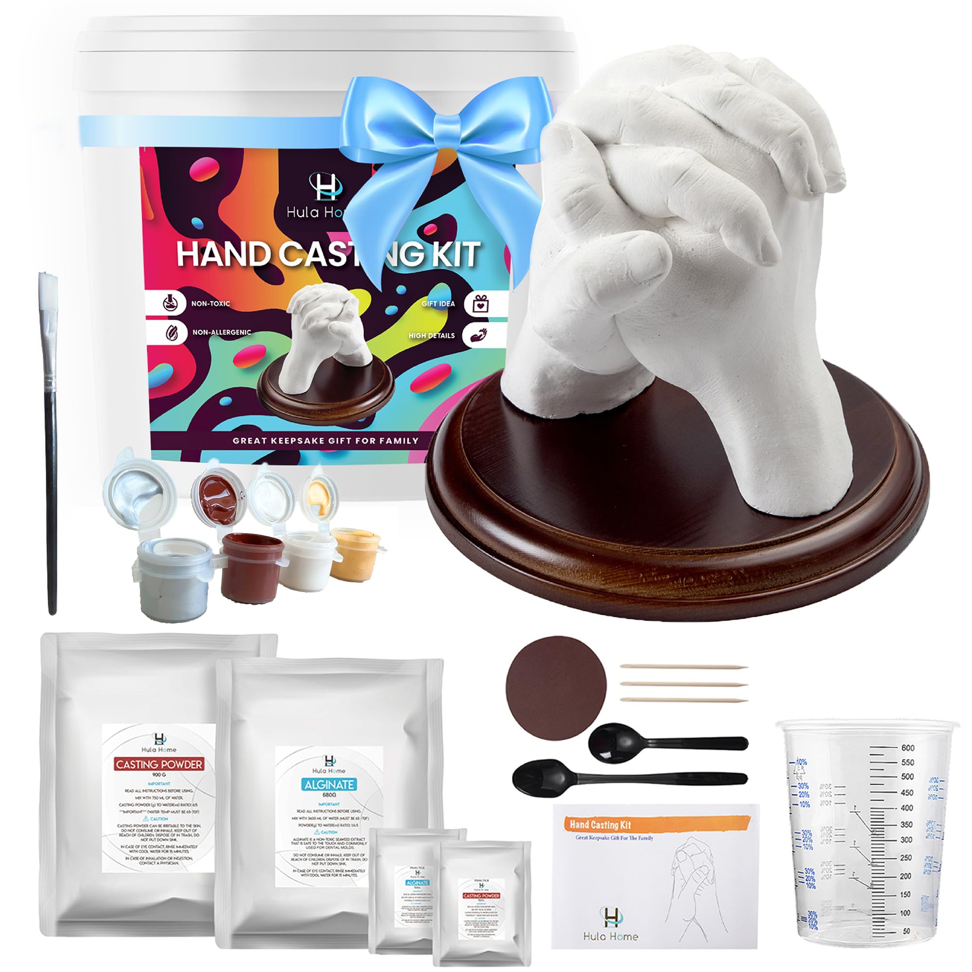 Hula Home Hand Casting Kit for Couples or Family | Paint & Mounting Plaque Included | DIY Plaster Hand Mold Keepsake Sculpture Kit Gifts for Her, Kids, Weddings, Anniversary