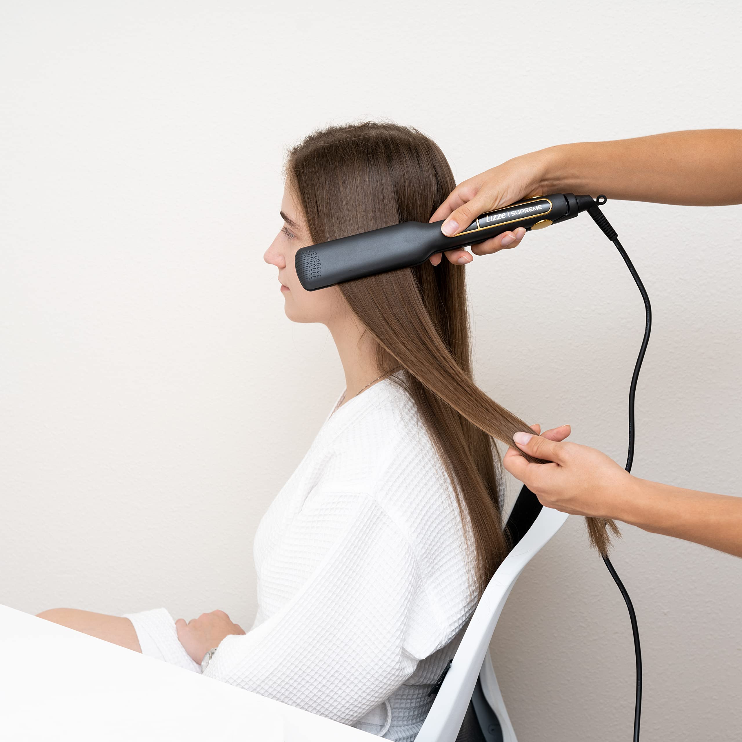 Professional Flat Iron Hair Straightener Plancha De Cabello Professional - Titanium Hair Iron Straightens Frizzy Hair Curls - Sleek Salon Hair Styling Tool - Lizze Supreme 1.5" Pro Straightening Iron