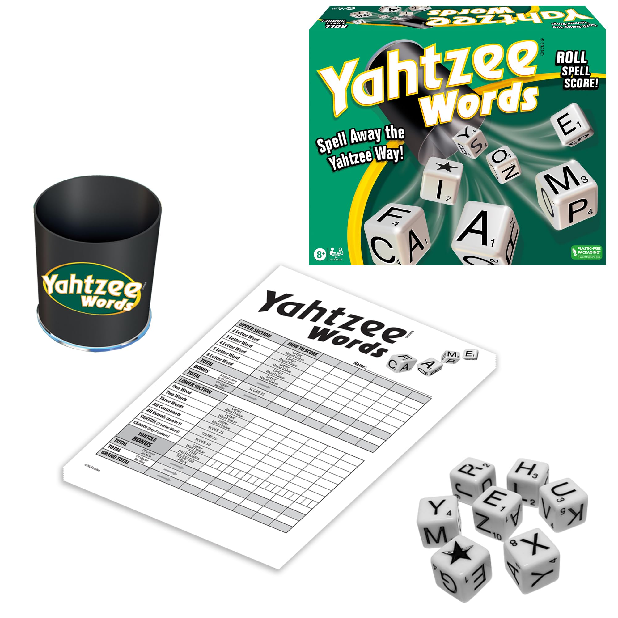 Winning Moves Yahtzee Words Games USA, Family Word Game Version of Yahtzee for 2 or More Players, Ages 8+